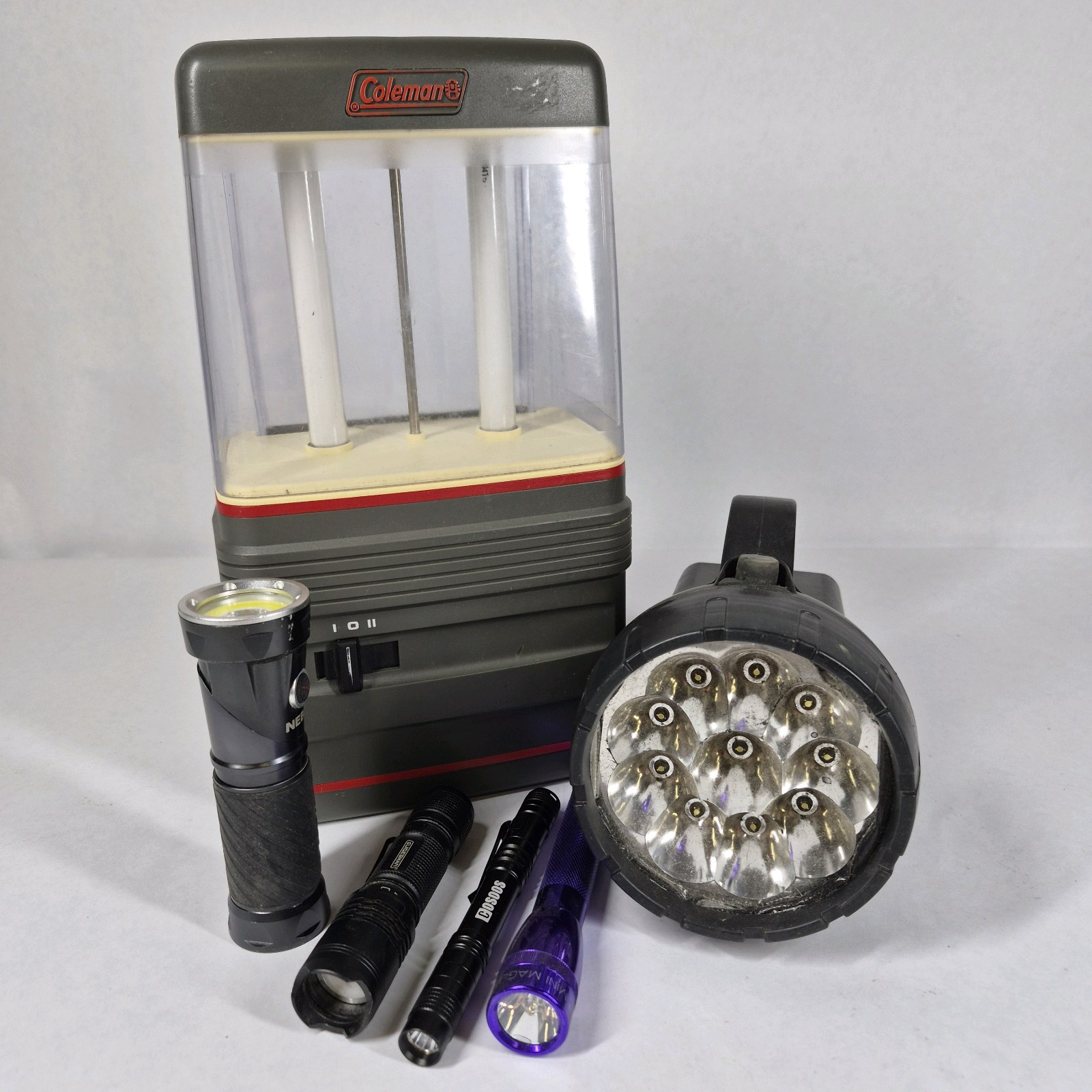 Lot of Coleman Lantern, Spotlight, and Flashlights