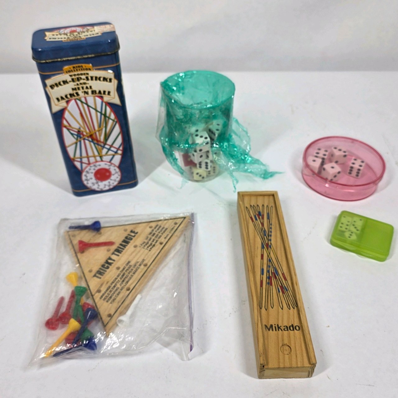 Assorted Vintage Dice Pick-Up Sticks Mikado and Tiddly Winks Game Lot