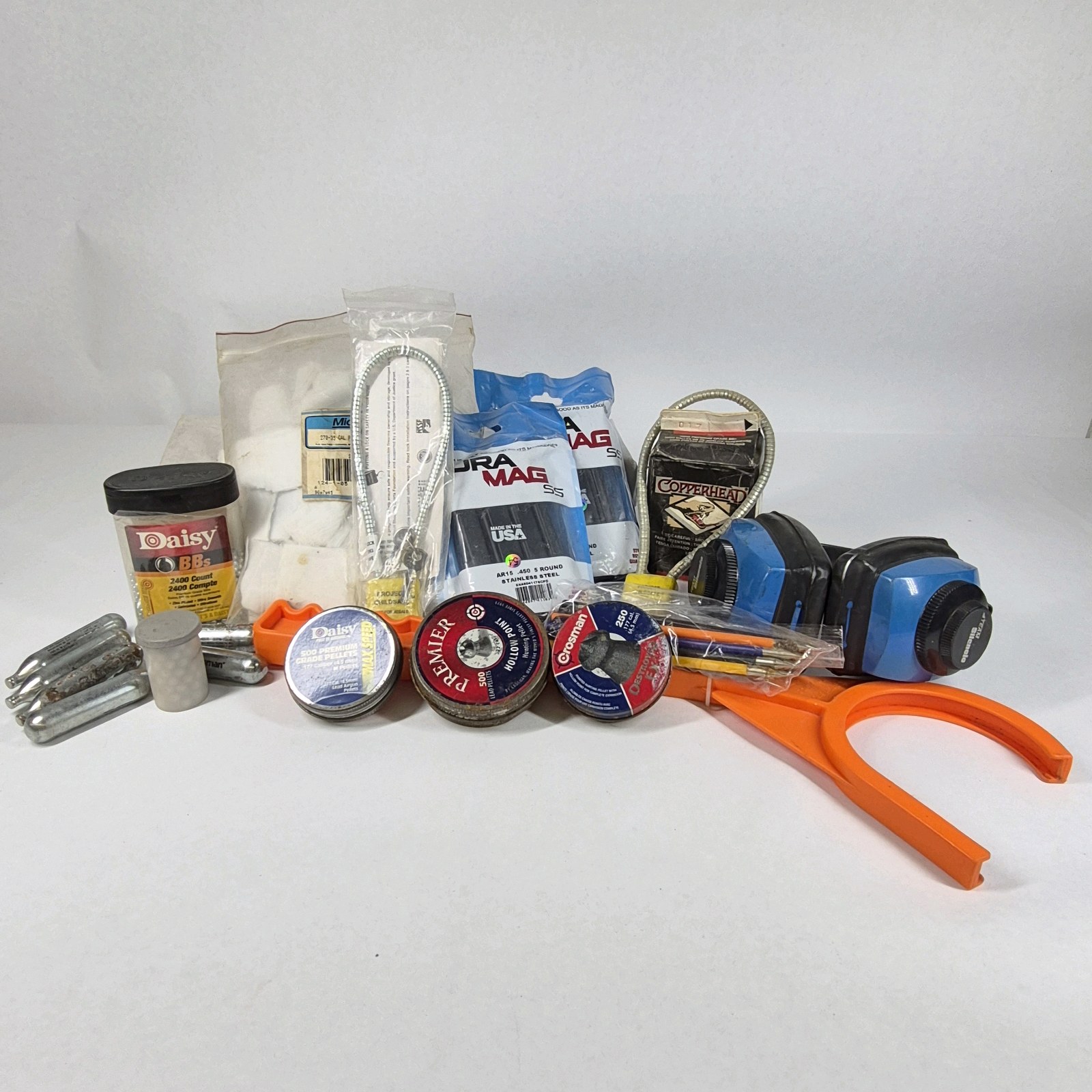 Lot of Airgun BBs, Pellets, CO2 Cartridges, and Shooting Accessories