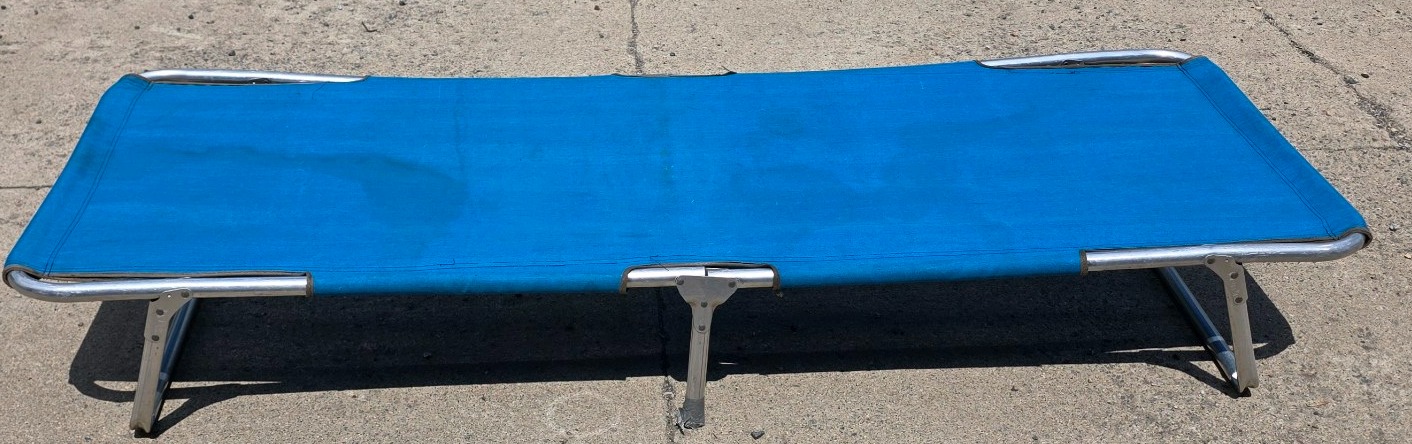 Blue Folding Camping Cot with Metal Frame