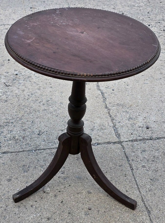 Round Dark Wood Pedestal Accent Table with Tripod Legs