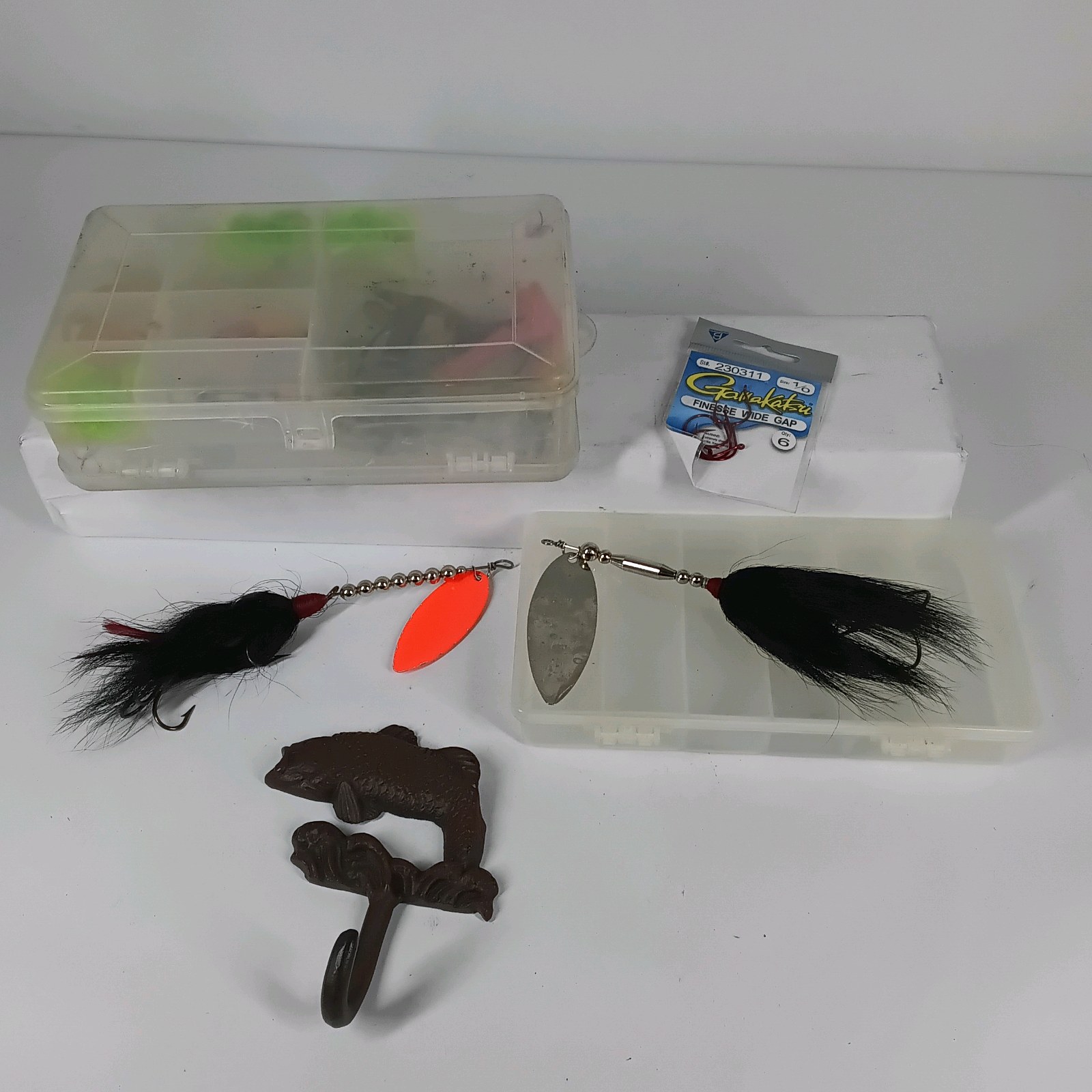 Lot of Fishing Lures, Spinnerbaits, Tackle Boxes, and Hooks