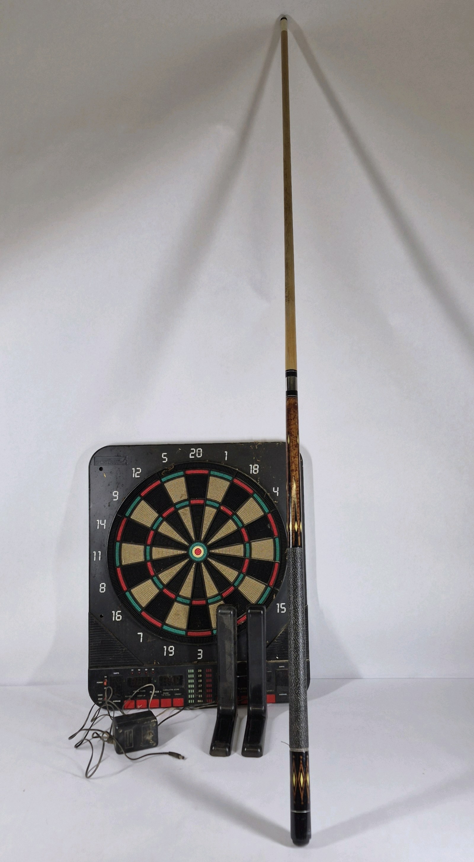 Electronic Dartboard with Pool Cue and Wall Mount Holders