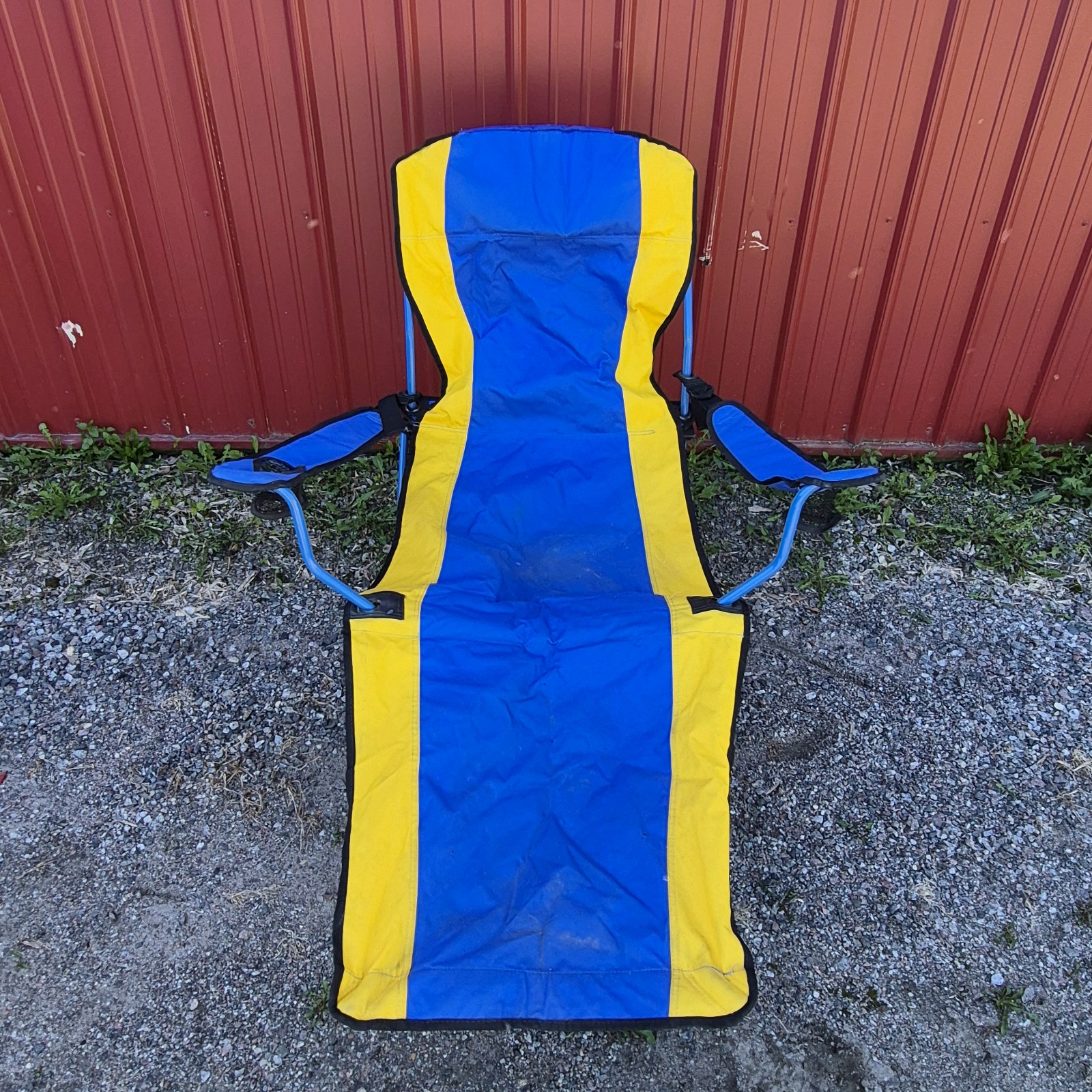 Blue Yellow Folding Lounge Chair with Footrest