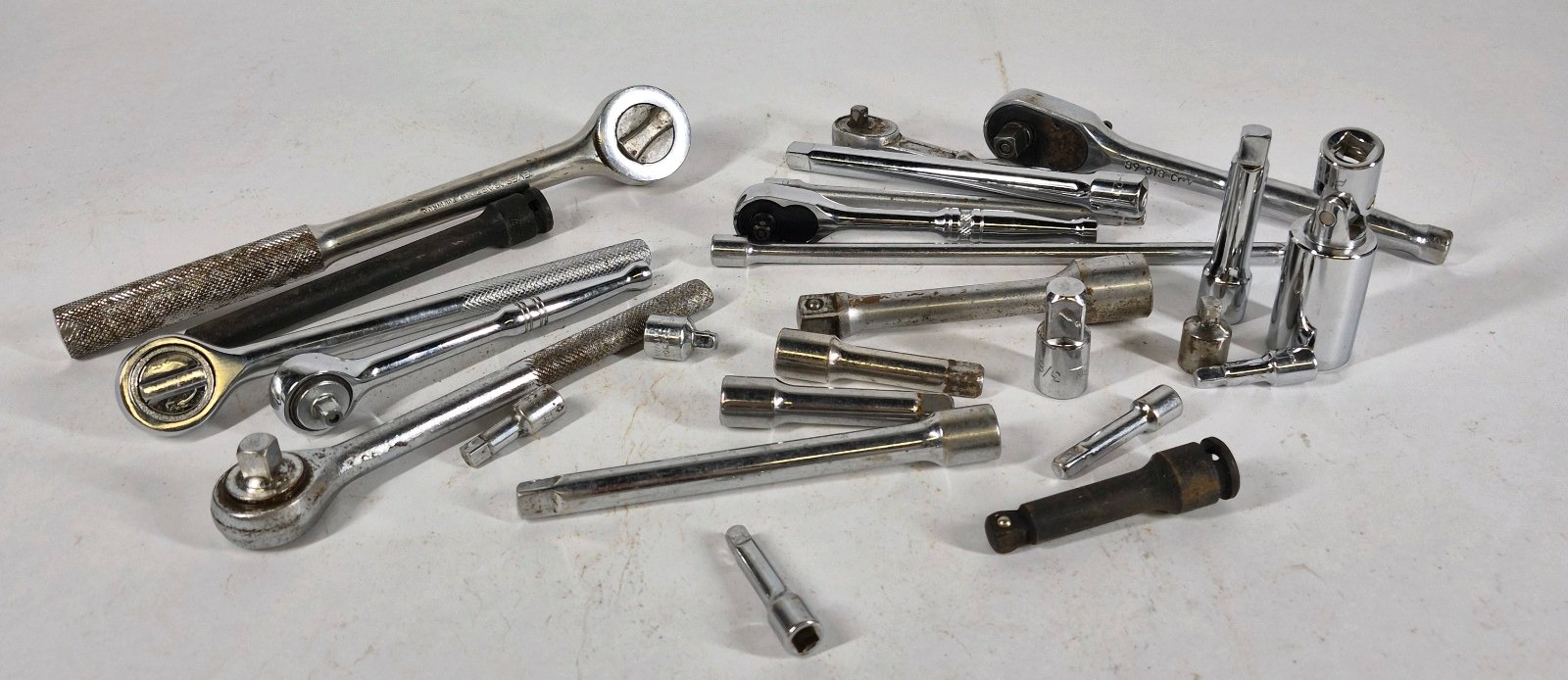 Lot of Assorted Ratchets, Socket Extensions, and Adapters