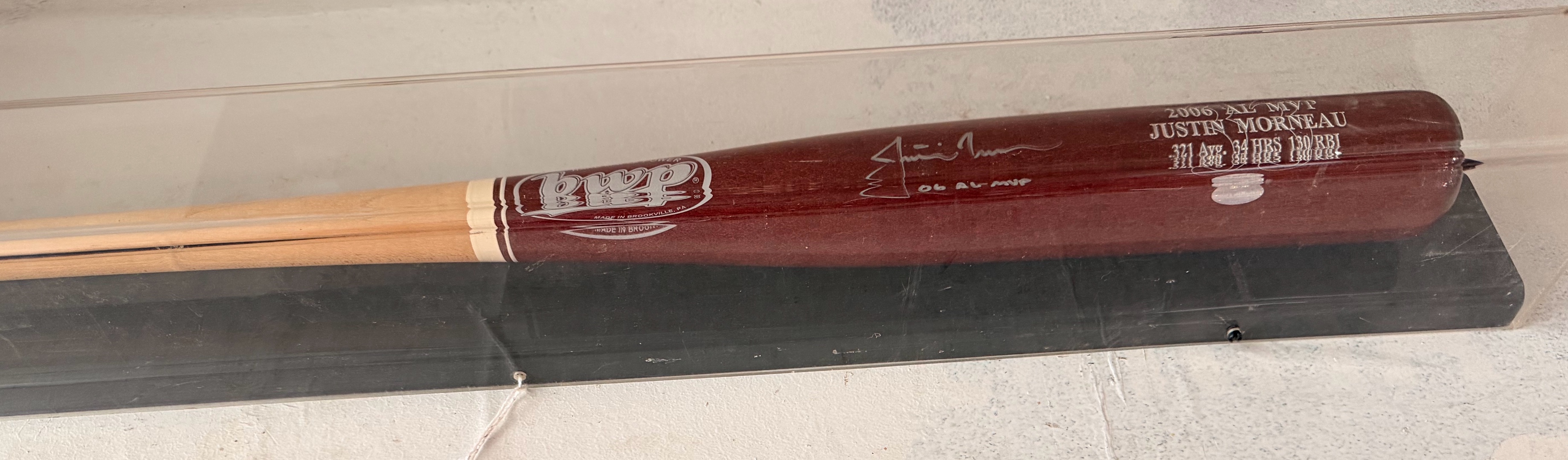 Baseball Bat  signed by Justin Morneau - 2006 AL MVP title and stats