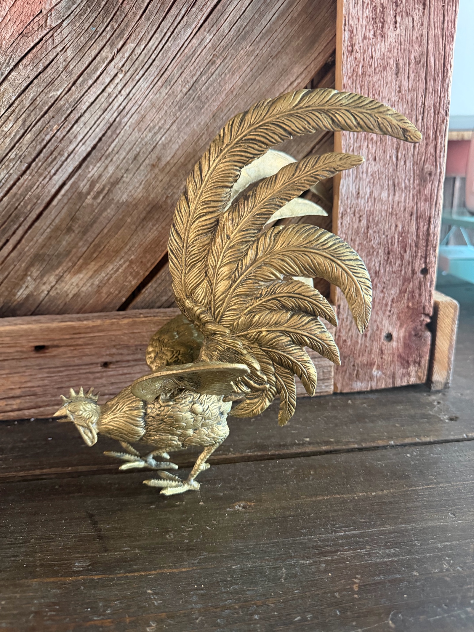 Mid Century solid brass fighting rooster figurine