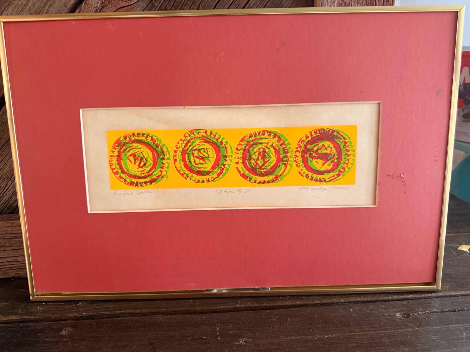 Framed Signed Limited Edition Abstract Print Around Series  Edition of 20  Dated 1978