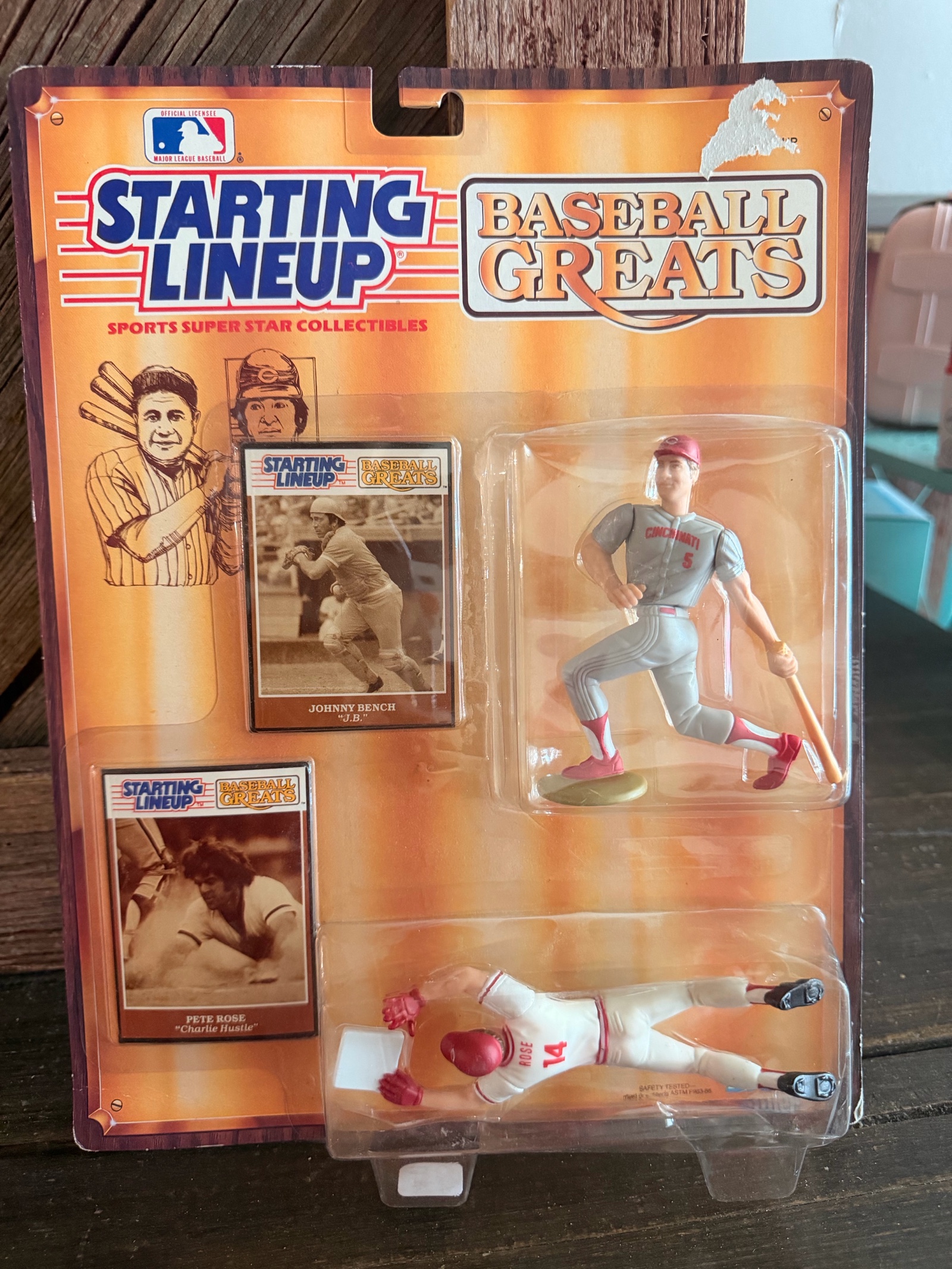 1989 Kenner Starting Lineup Baseball Greats combo pack featuring action figures of Pete Rose and Johnny Bench