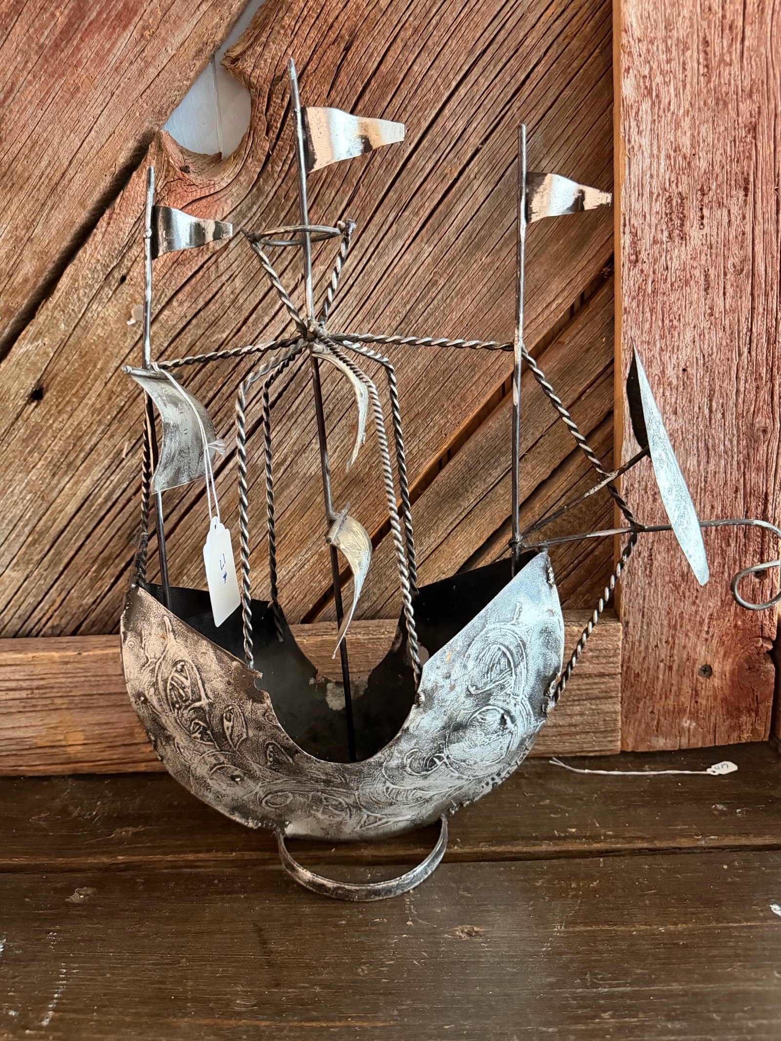 Vintage Handmade Welded Metal Sailboat Sculpture  Folk Art Decor.