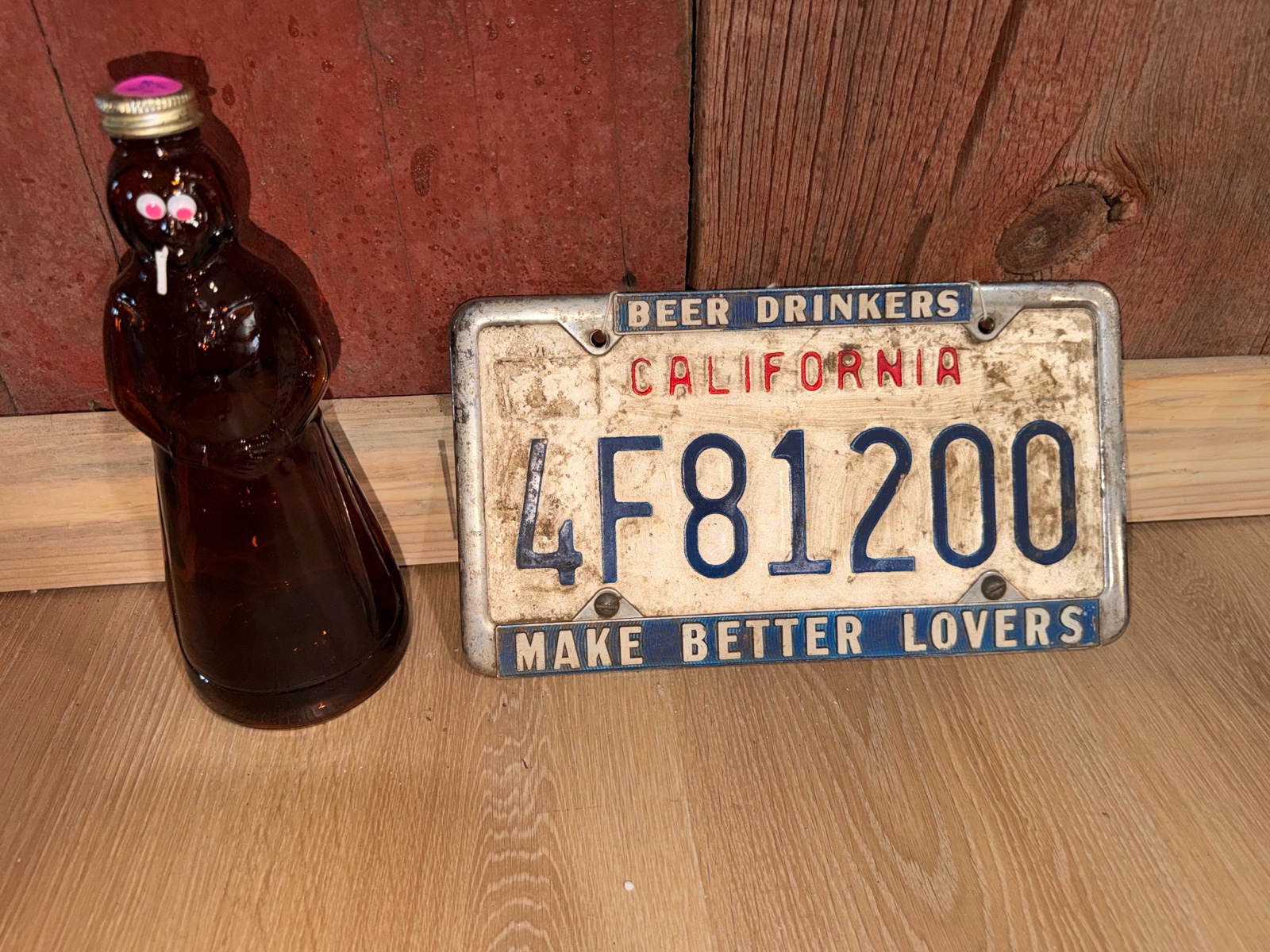 Novelty Bar Decor  California Beer Drinkers Make Better Lovers License Plate & Figural Bottle.