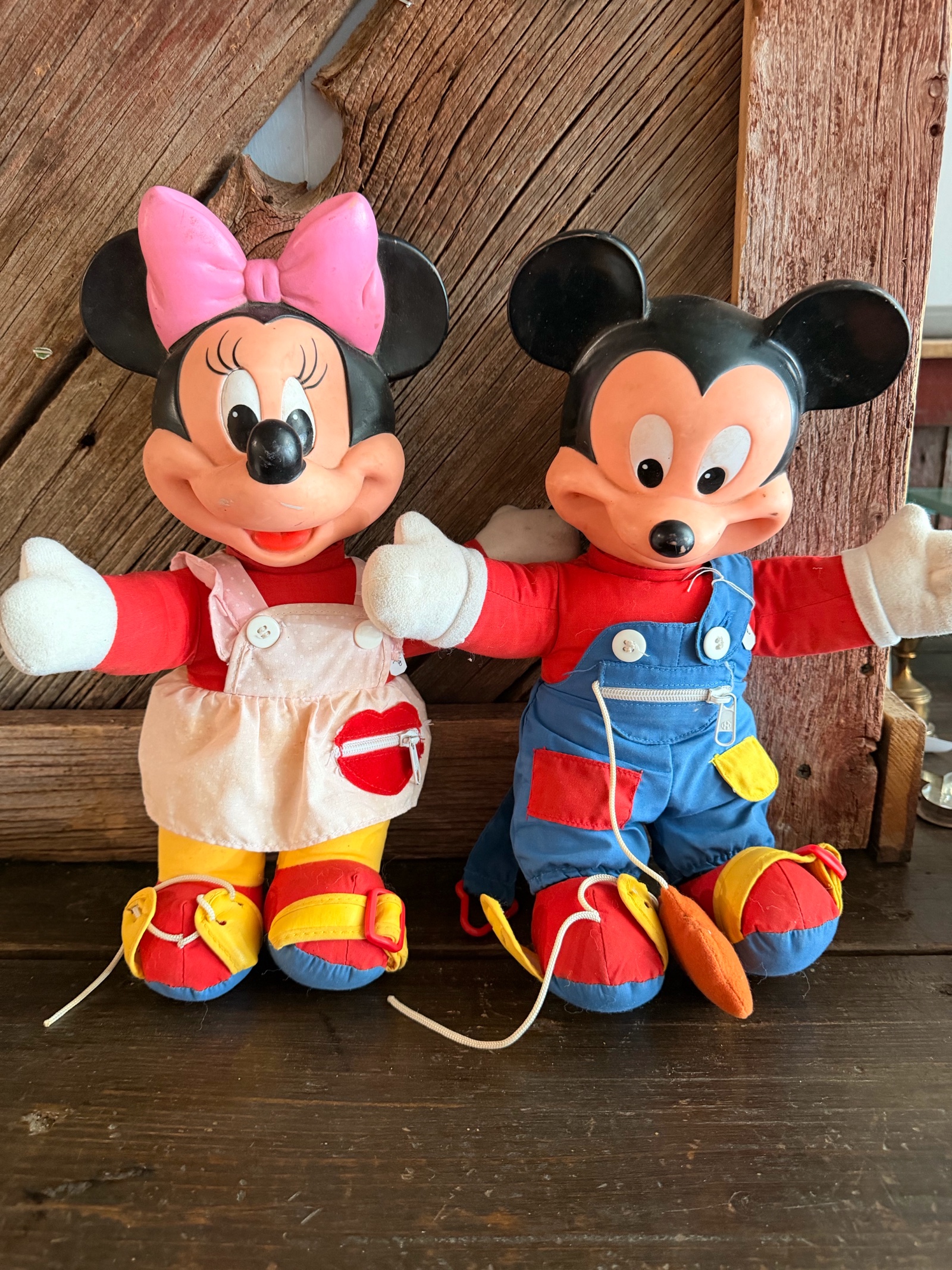 Vintage Disney Mickey & Minnie Mouse Learning Activity Dolls  Lace Up  Zip  Button