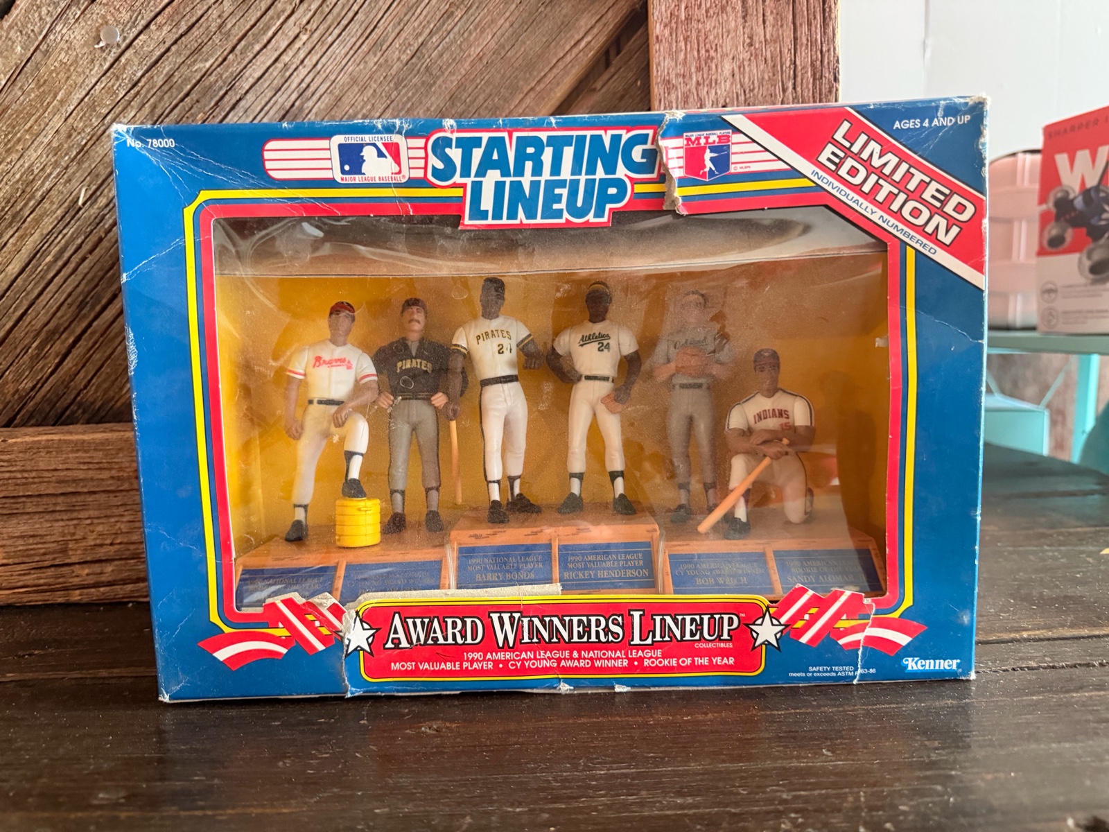 Kenner Starting Lineup 1990 Award Winners Limited Edition 6-figure set featuring MLB players including Barry Bonds and Rickey Henderson