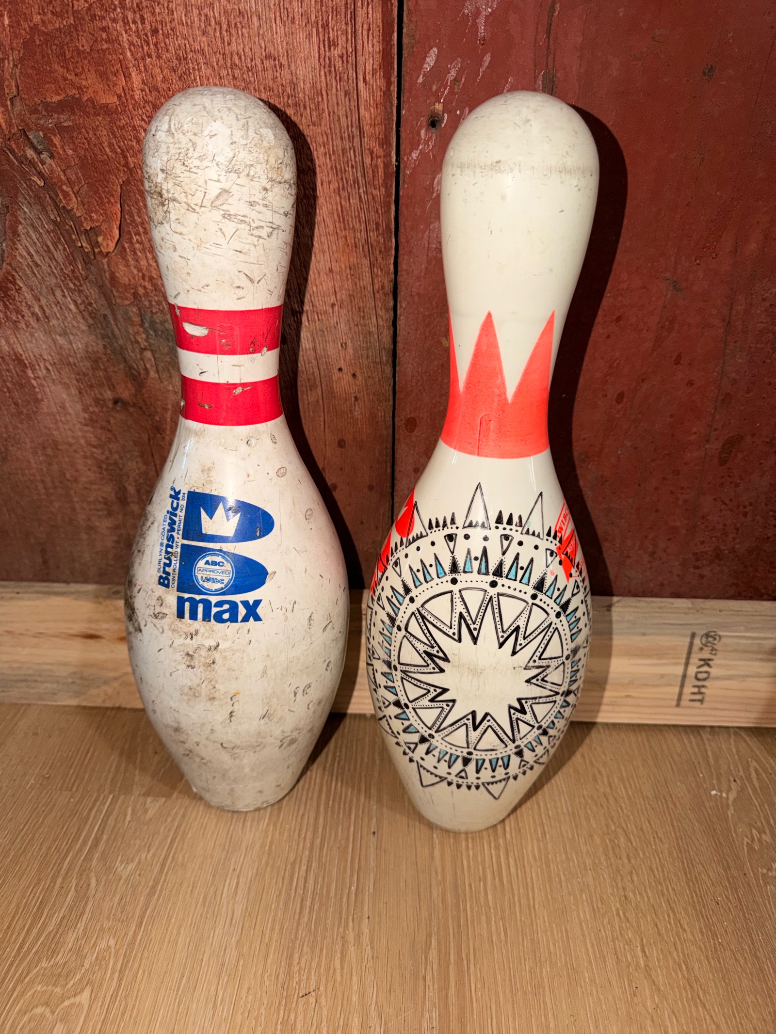 Vintage Bowling Pins  Brunswick Big Max & Decorative Geometric Pin