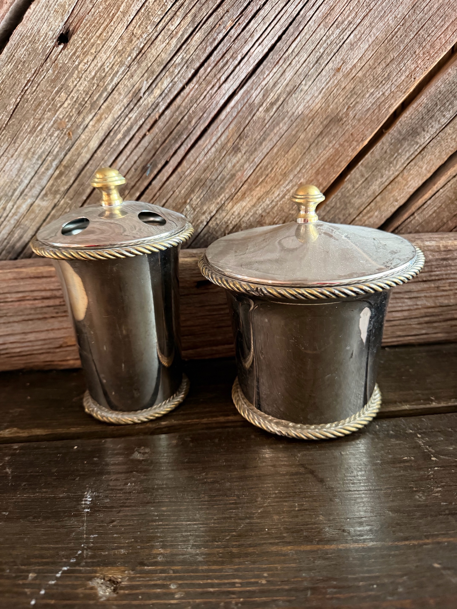 Vintage Silverplate Vanity Bathroom Canister & Toothbrush Holder Set