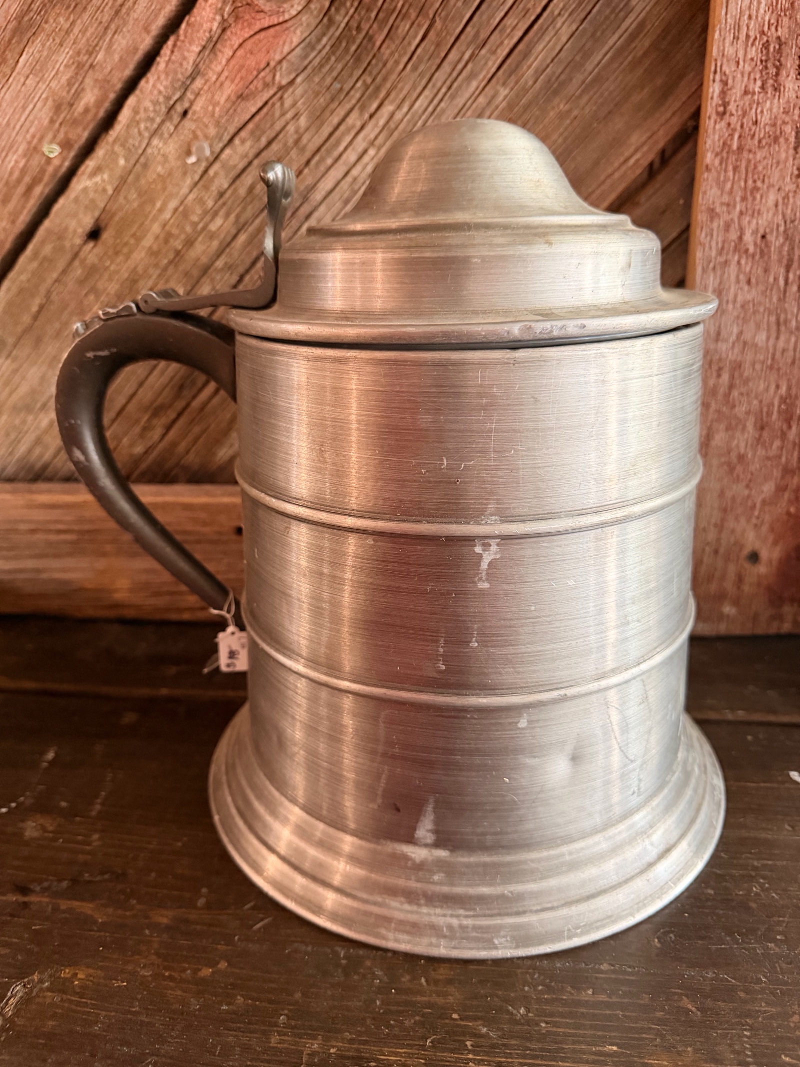 Lidded Pewter Style Beer Stein Tankard Mug w Ceramic Liner
