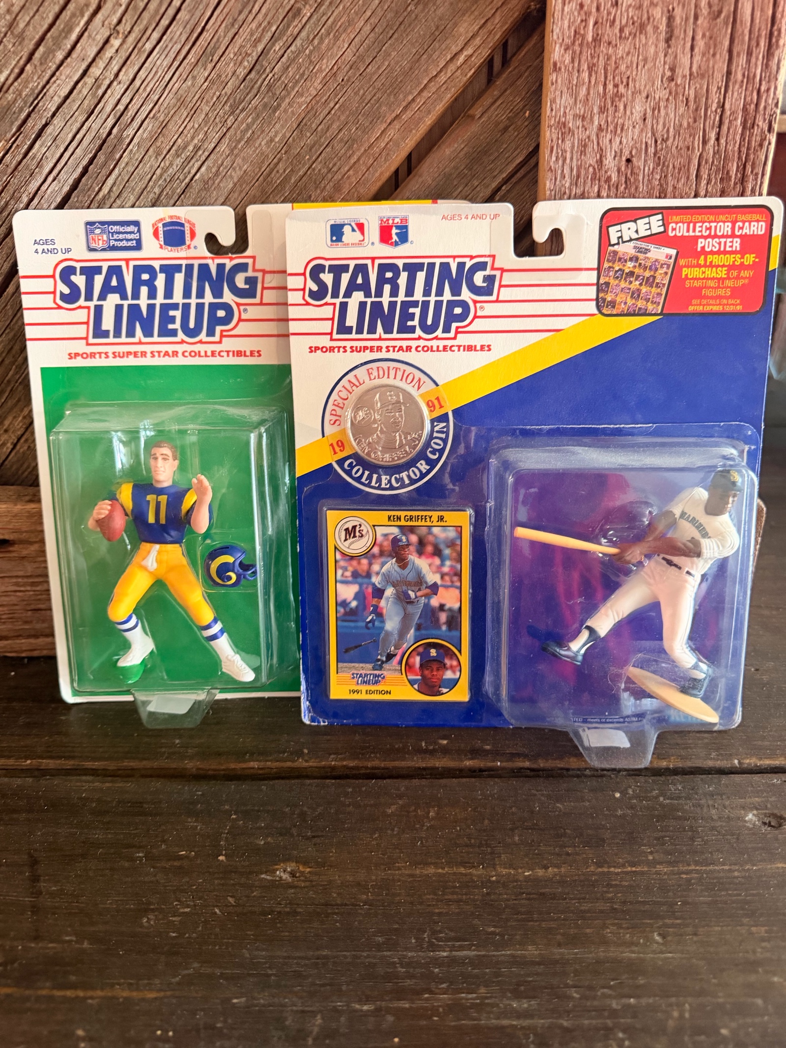 1991 Kenner Starting Lineup Ken Griffey Jr. Seattle Mariners &Jim Everett from the Los Angeles Rams