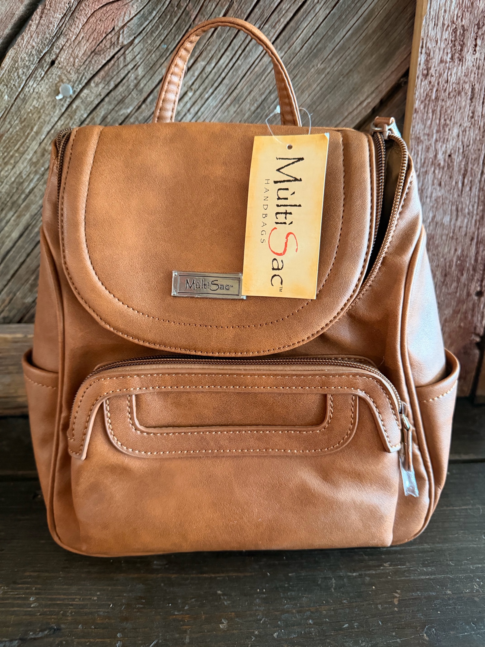 NEW MultiSac Brown Faux Leather Backpack Purse  Mini Travel Bag w Tags