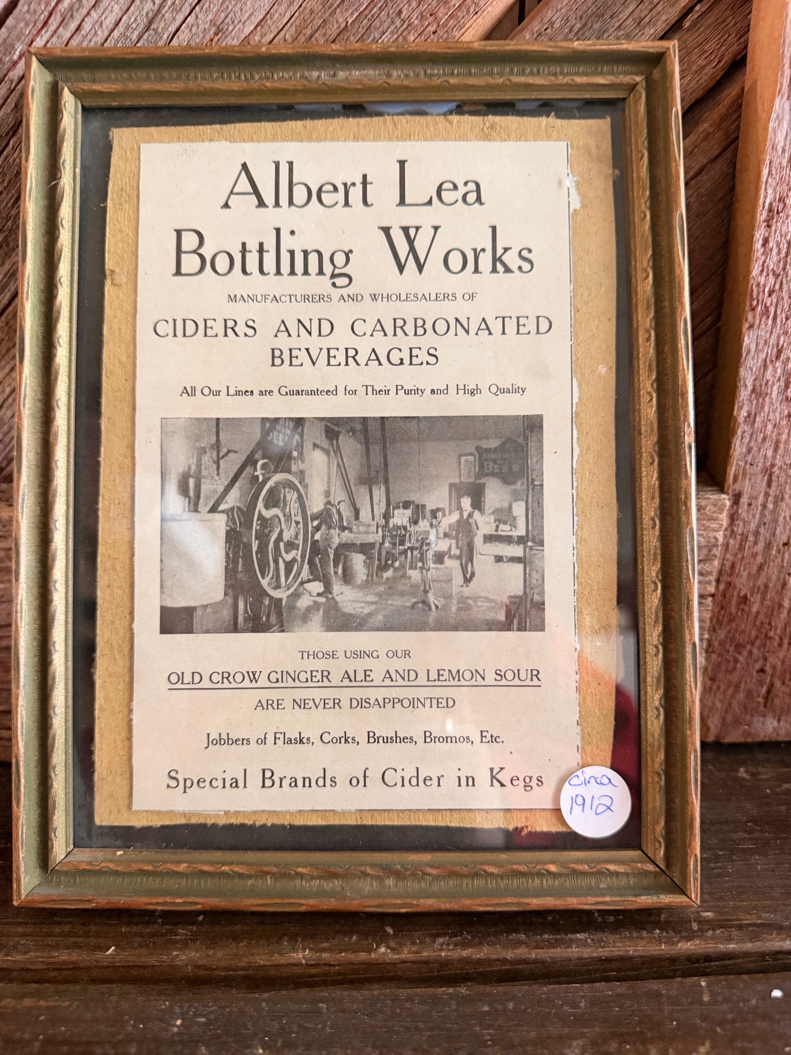 Framed Antique Albert Lea Bottling Works Advertising Print  Circa 1912 Minnesota SodaCider Advertisement