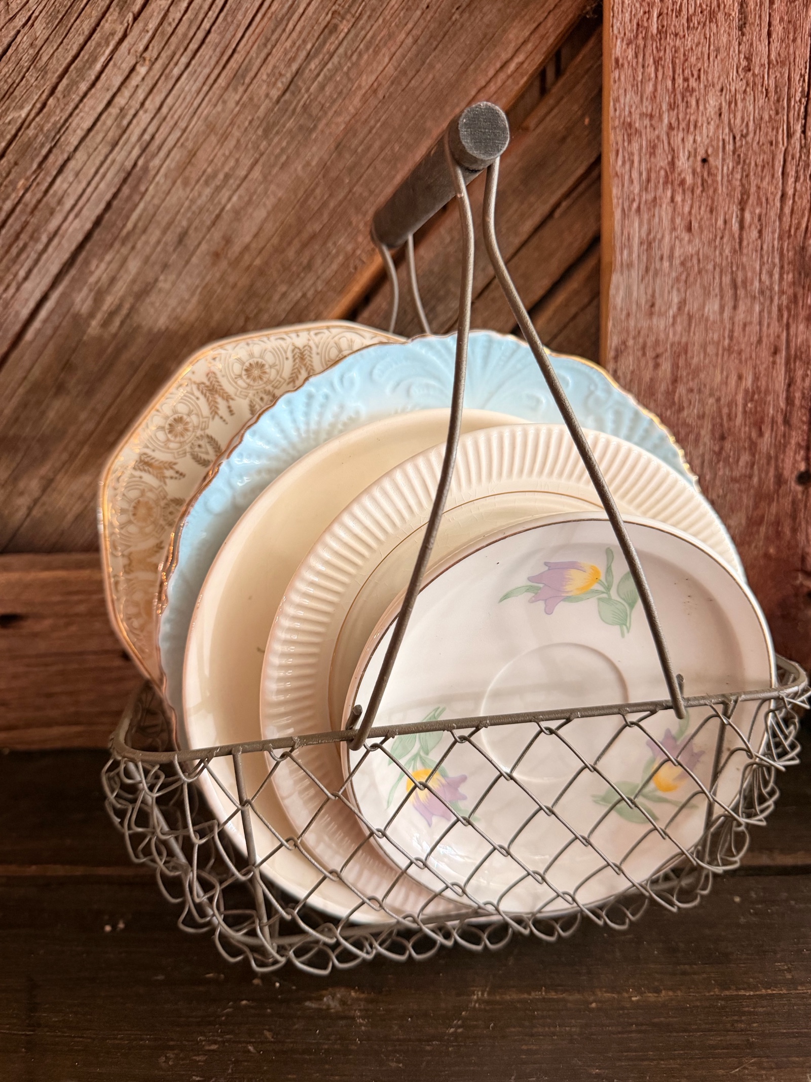 Assorted Decorative Plates & Metal Basket Lot