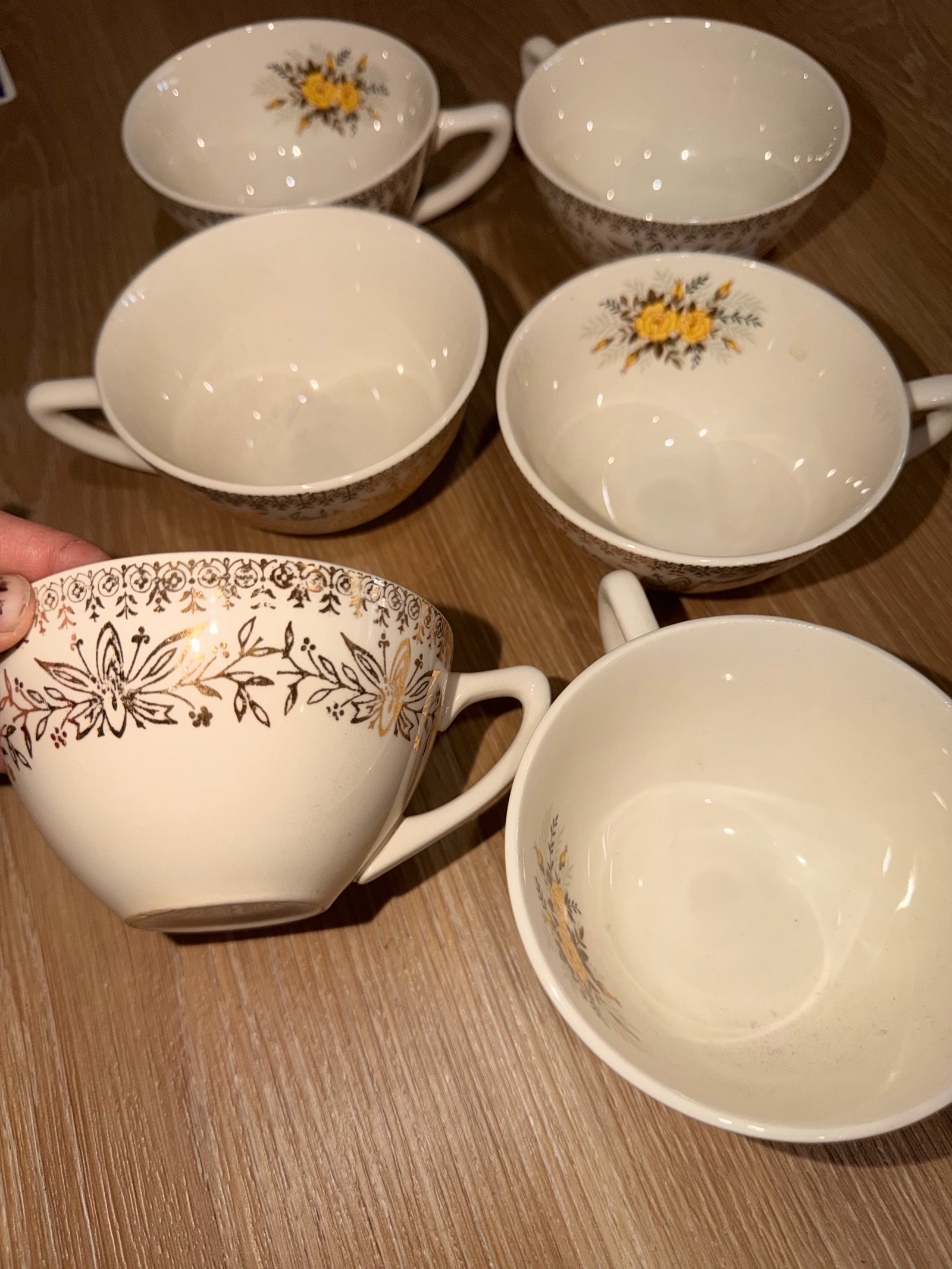vintage Taylor Smith & Taylor gold-gilded floral teacups set of 6