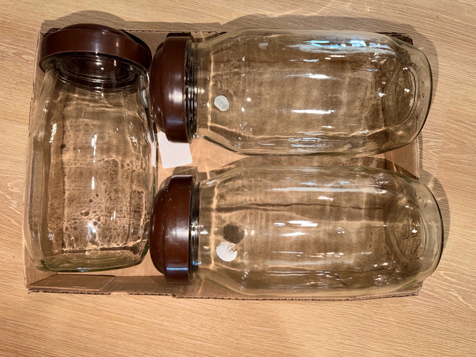 Glass Canister Jar Set w Brown Lids  3 Piece