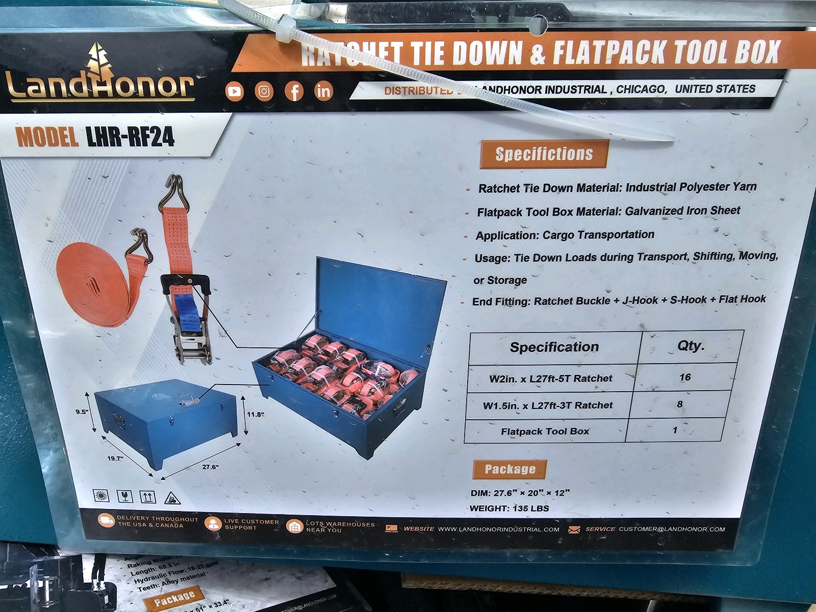 Unused 2026 LandHonor Ratchet Tie Down & Flatpack Tool Box LHR-RF24