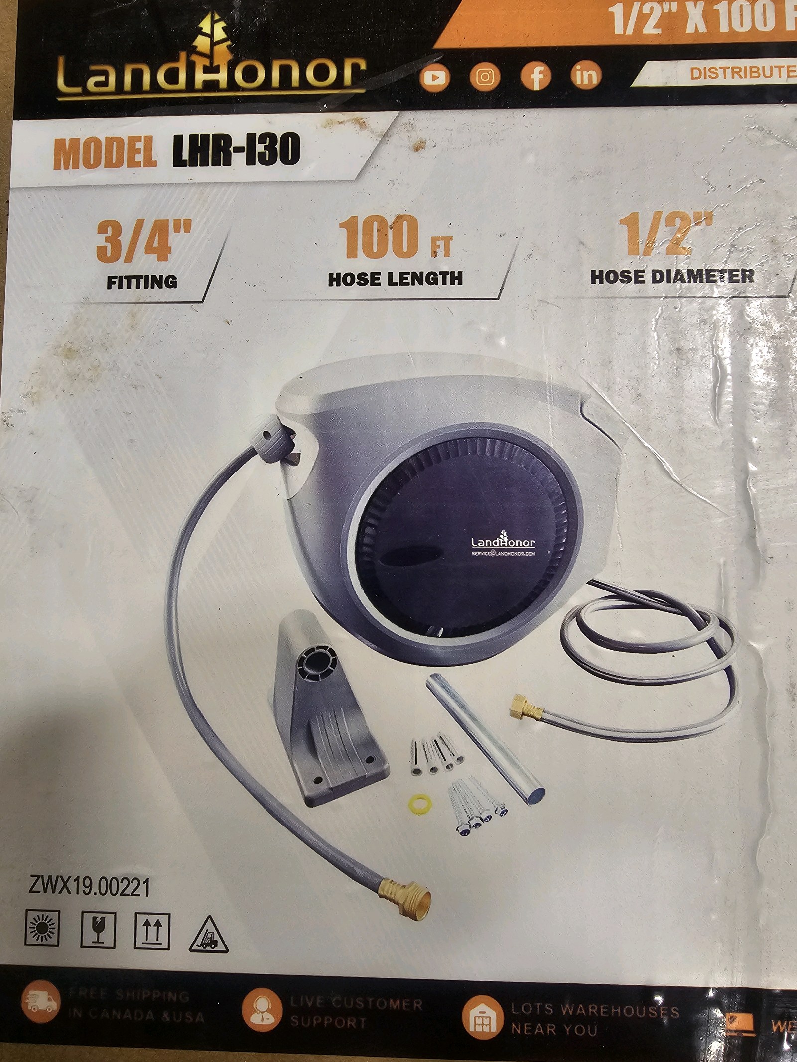 Unused 2026 LandHonor 12 X 100 FT Retractable Garden Hose Reel LHR-I30
