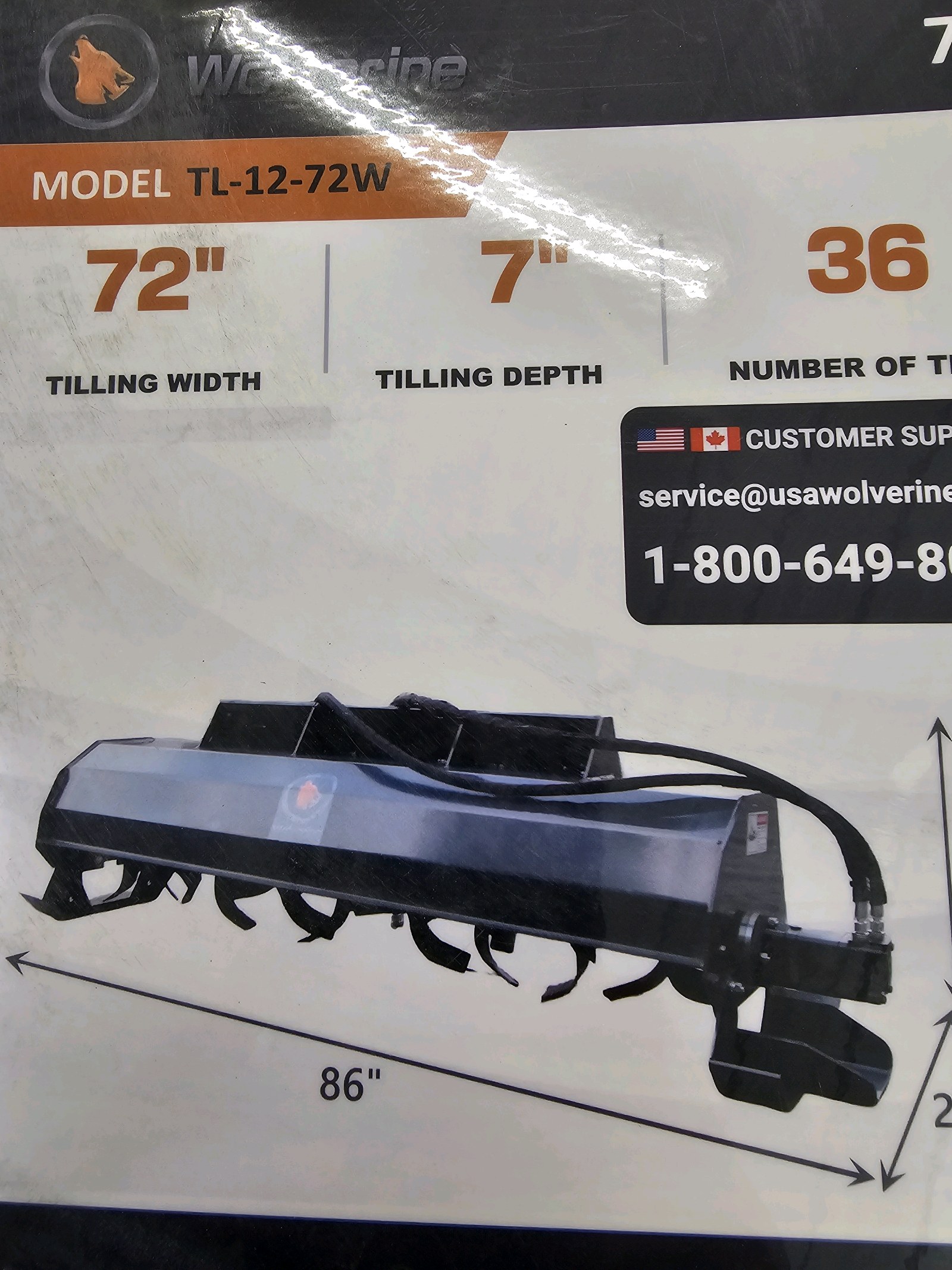Unused 2026 WOLVERINE Tiller TL-12-72W