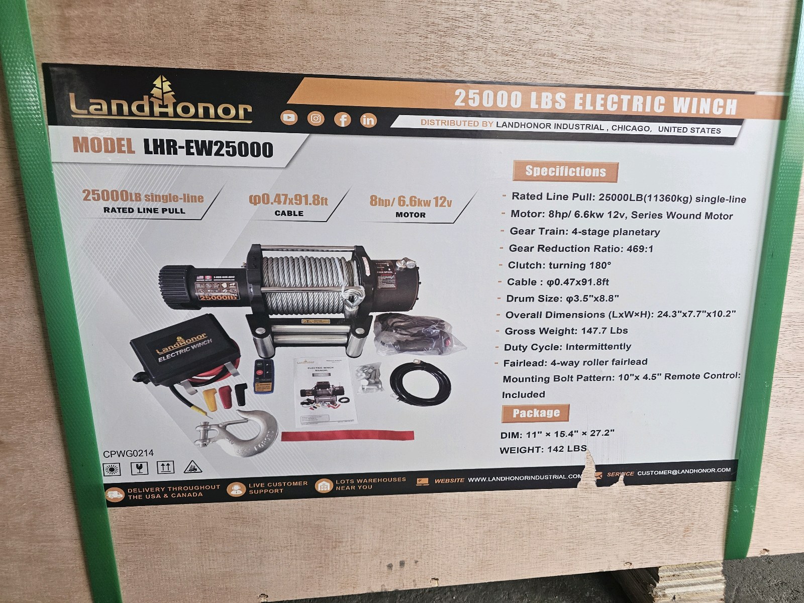 Unused 2026 LandHonor 25000LBS Electric Winch LHR-EW25000