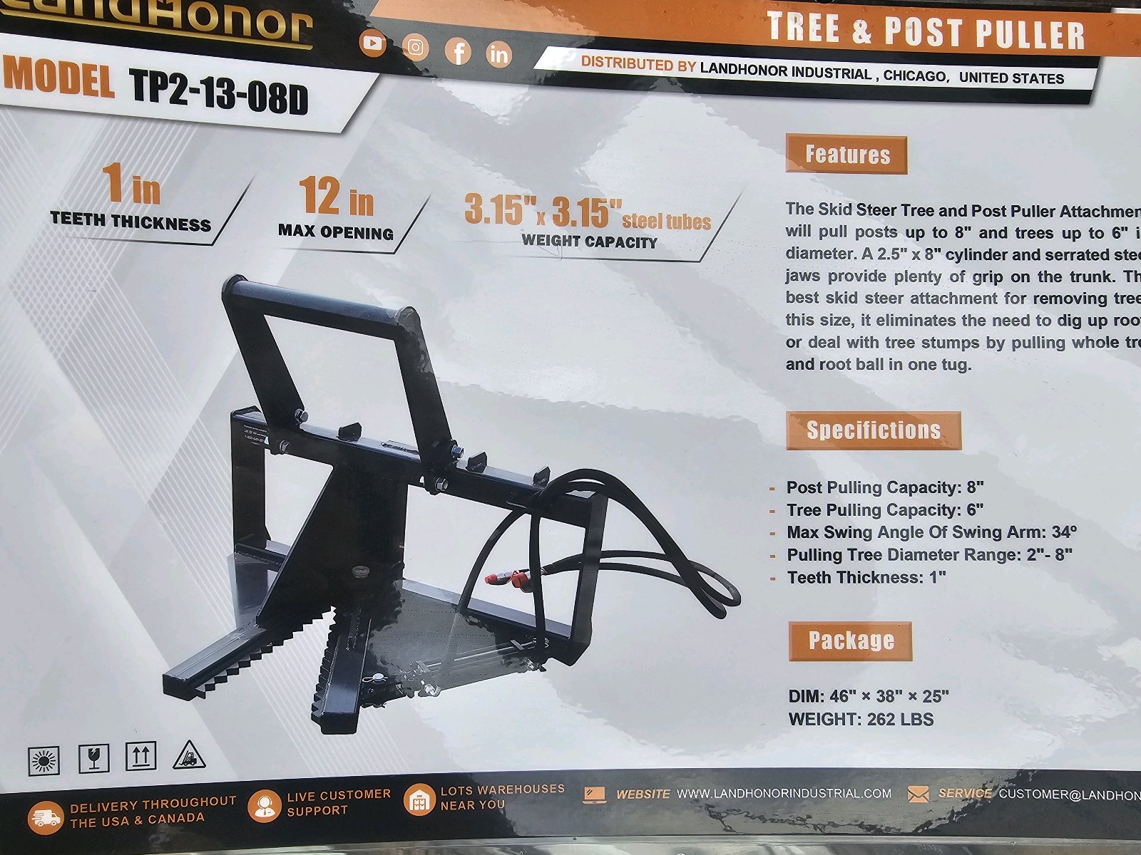 Unused 2026 LandHonor Tree Puller TP2-13-08D