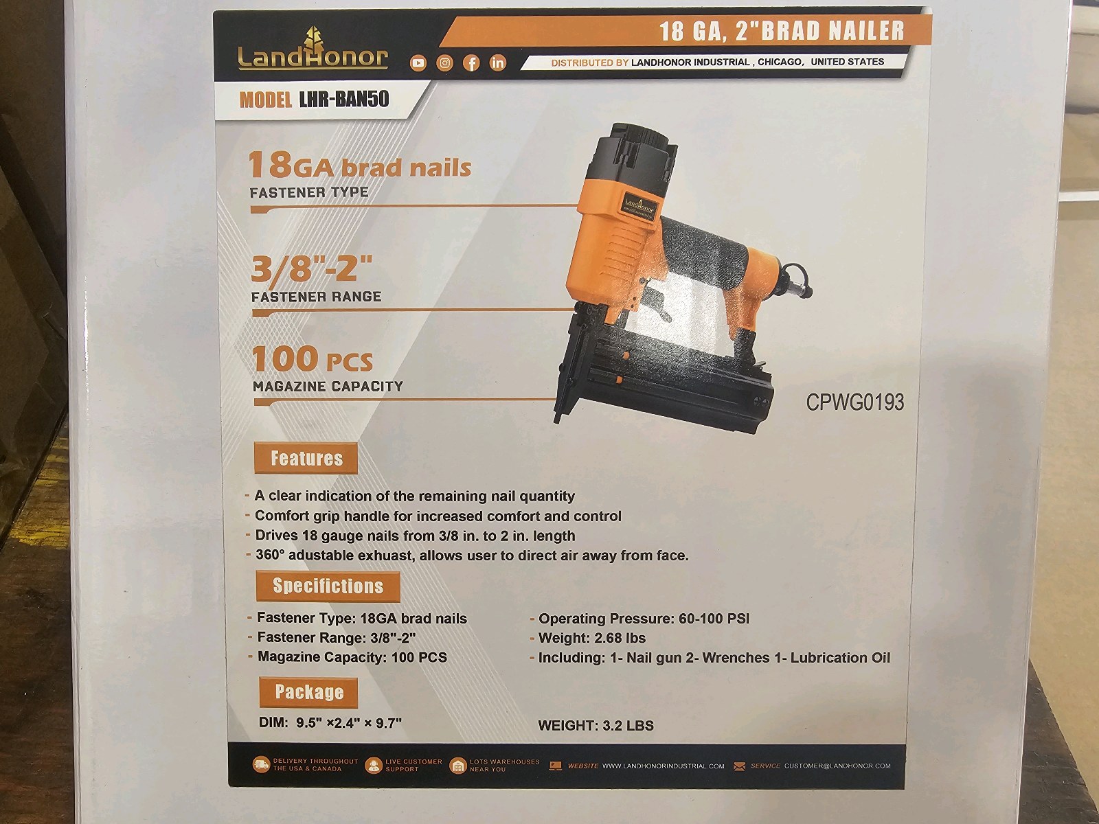 Unused 2026 LandHonor 18 Ga, 2 Brad Nailer LHR-BAN50
