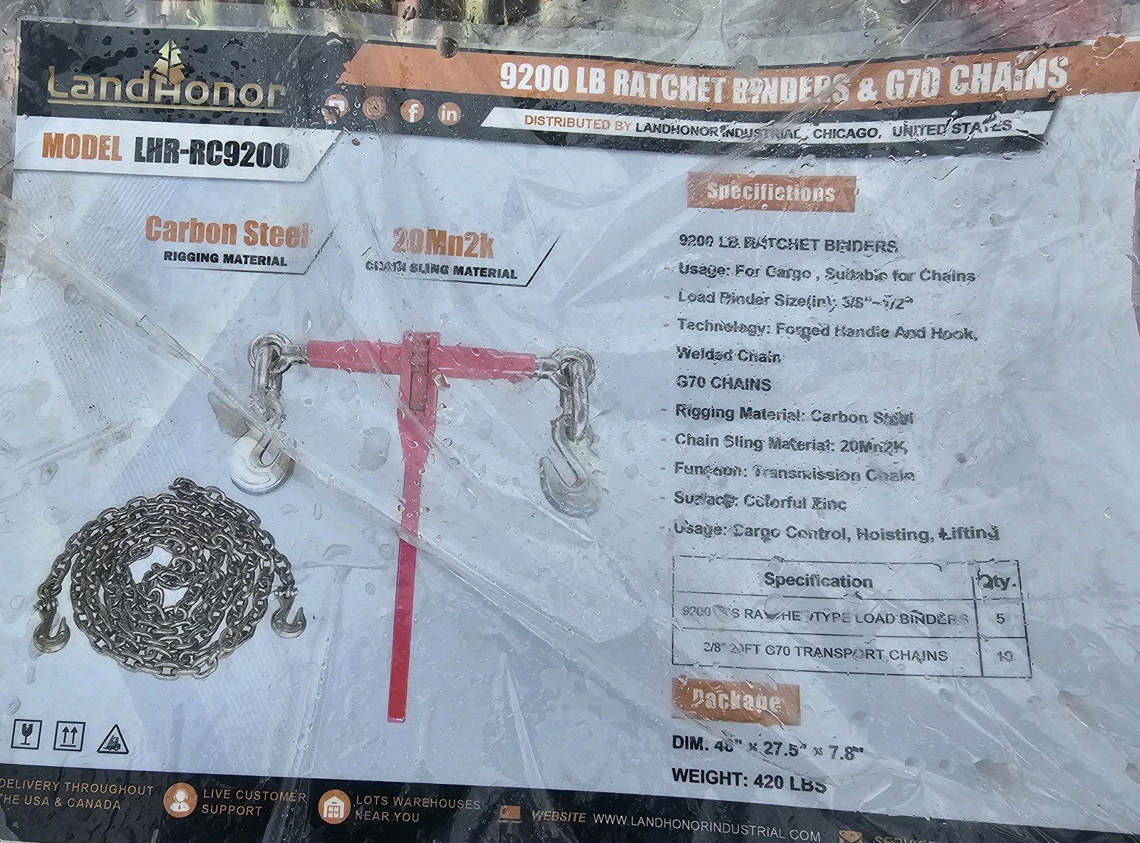 Unused 2026 LandHonor 9200LB Ratchet Binders & 38 G70 Chains LHR-RC9200