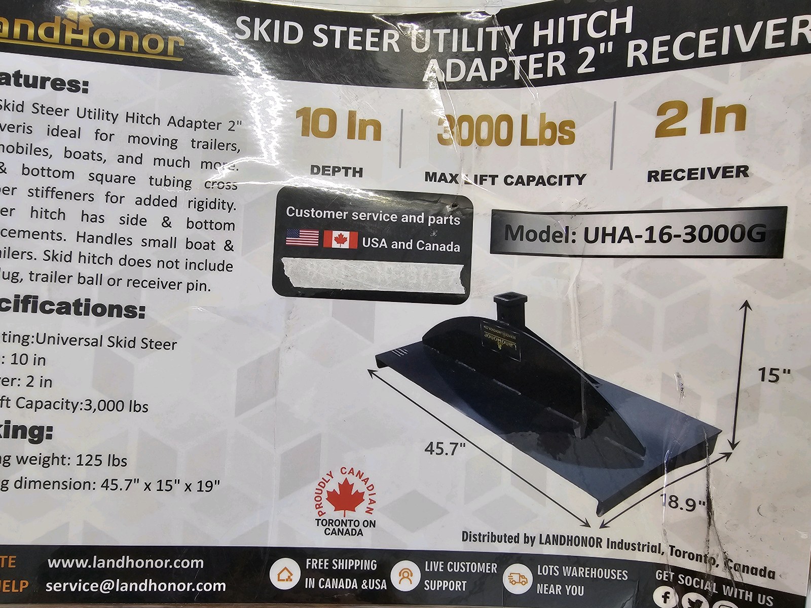 Unused 2026 LandHonor Skid Steer Utility Hitch Adapter 2 Receiver UHA-16-3000G