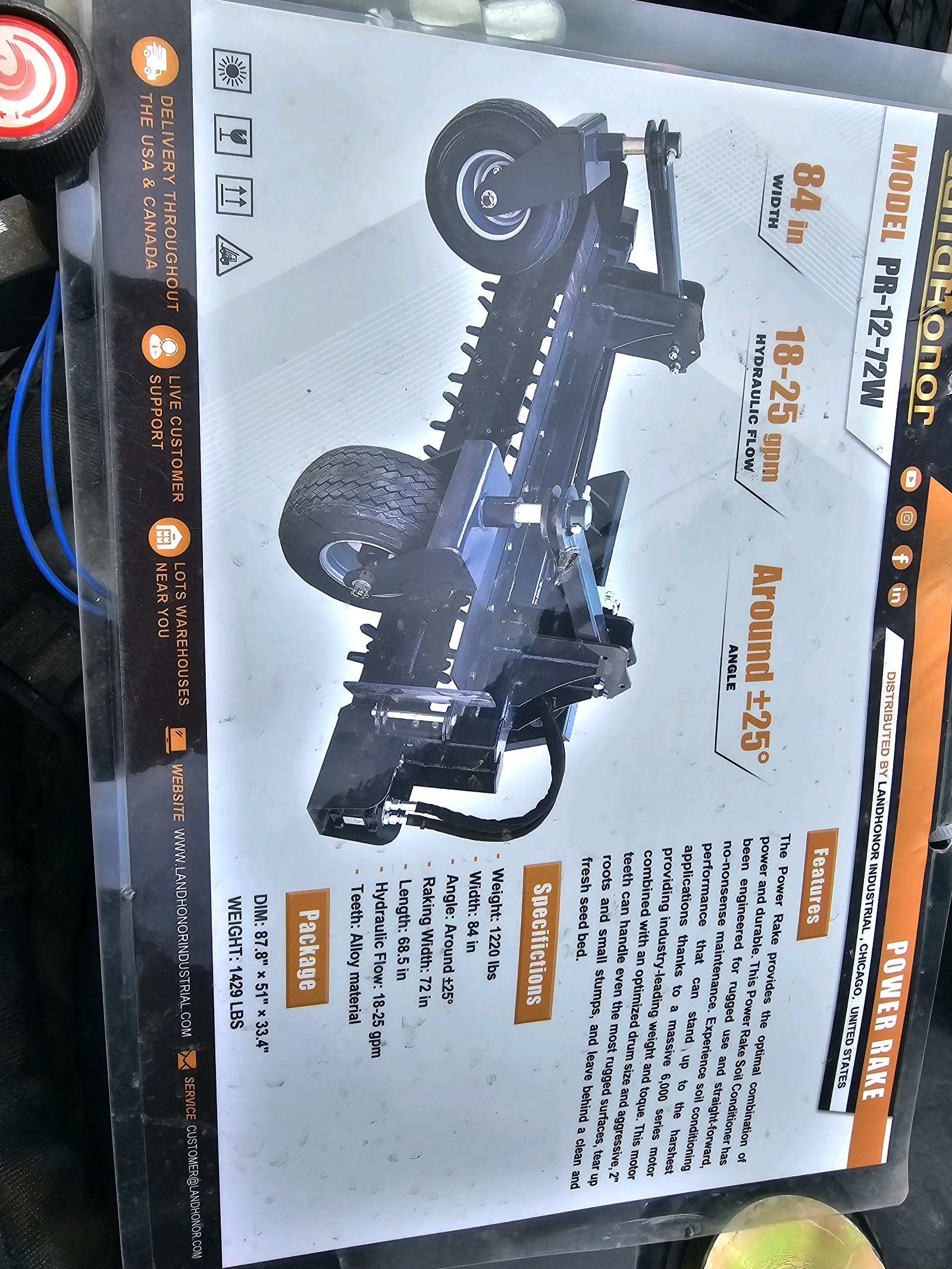 Unused 2026 LandHonor Power Rake PR-12-72W