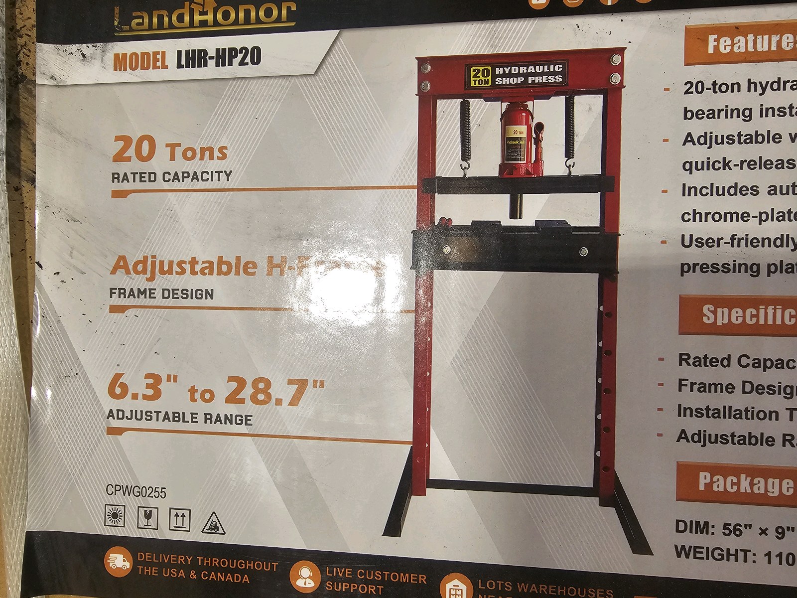 Unused 2026 LandHonor 20 Ton Hydraulic Press LHR-HP20