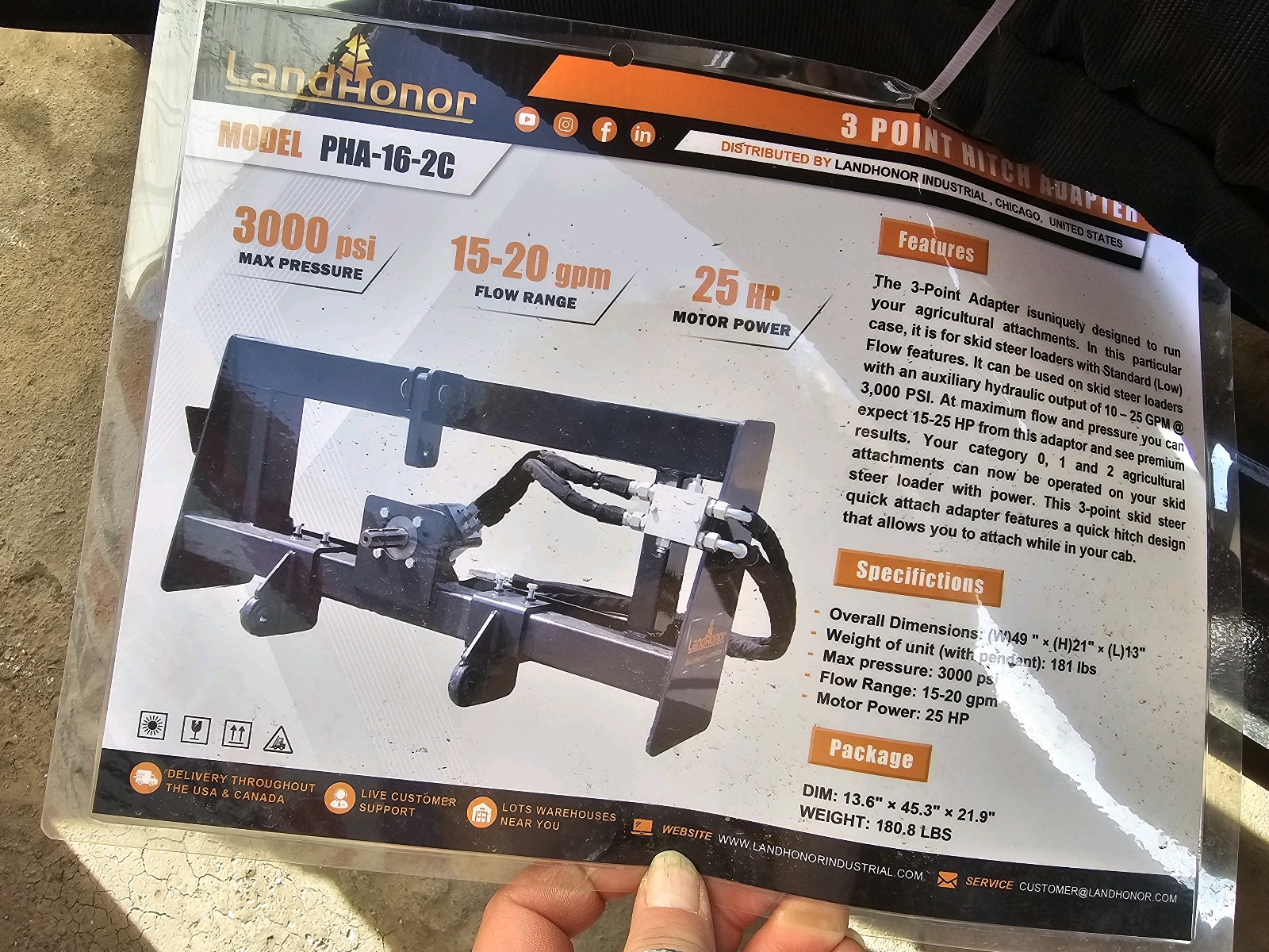 Unused 2026 LandHonor Skid Steer 3 Point Hitch Adapter PHA-16-2C