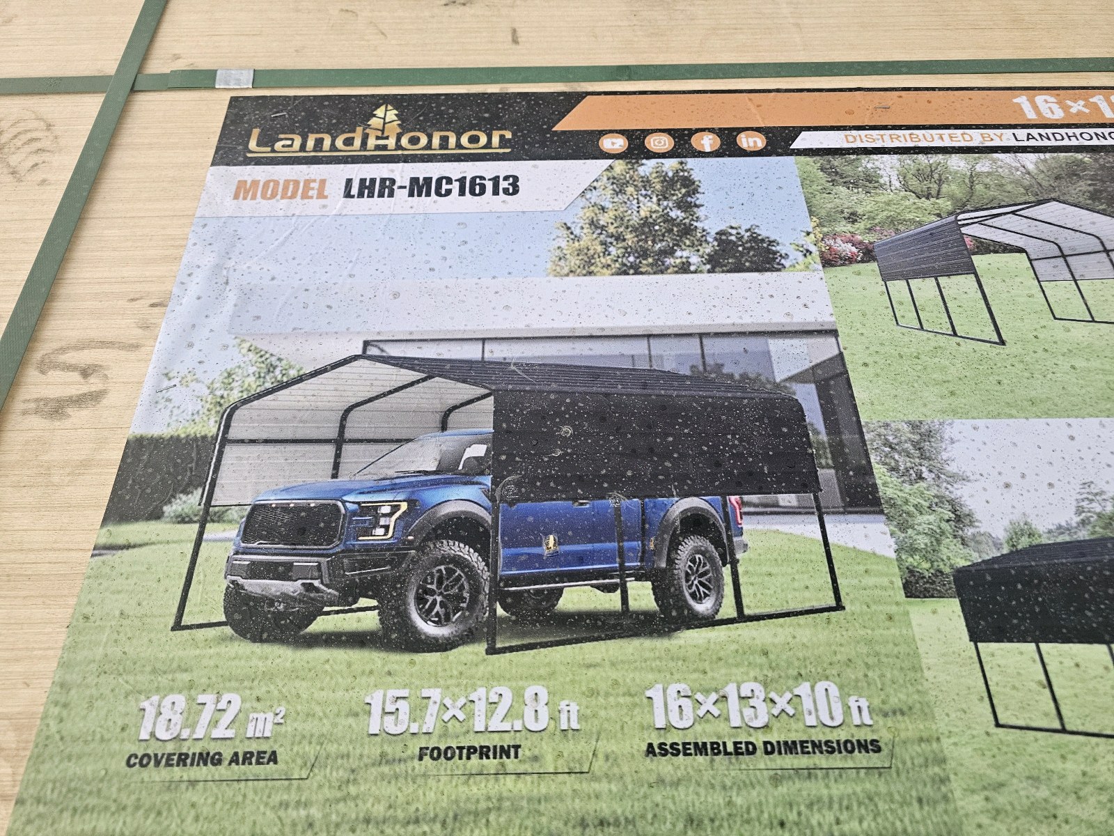 Unused 2026 LandHonor 16 x 13 Ft Metal Carport LHR-MC1613