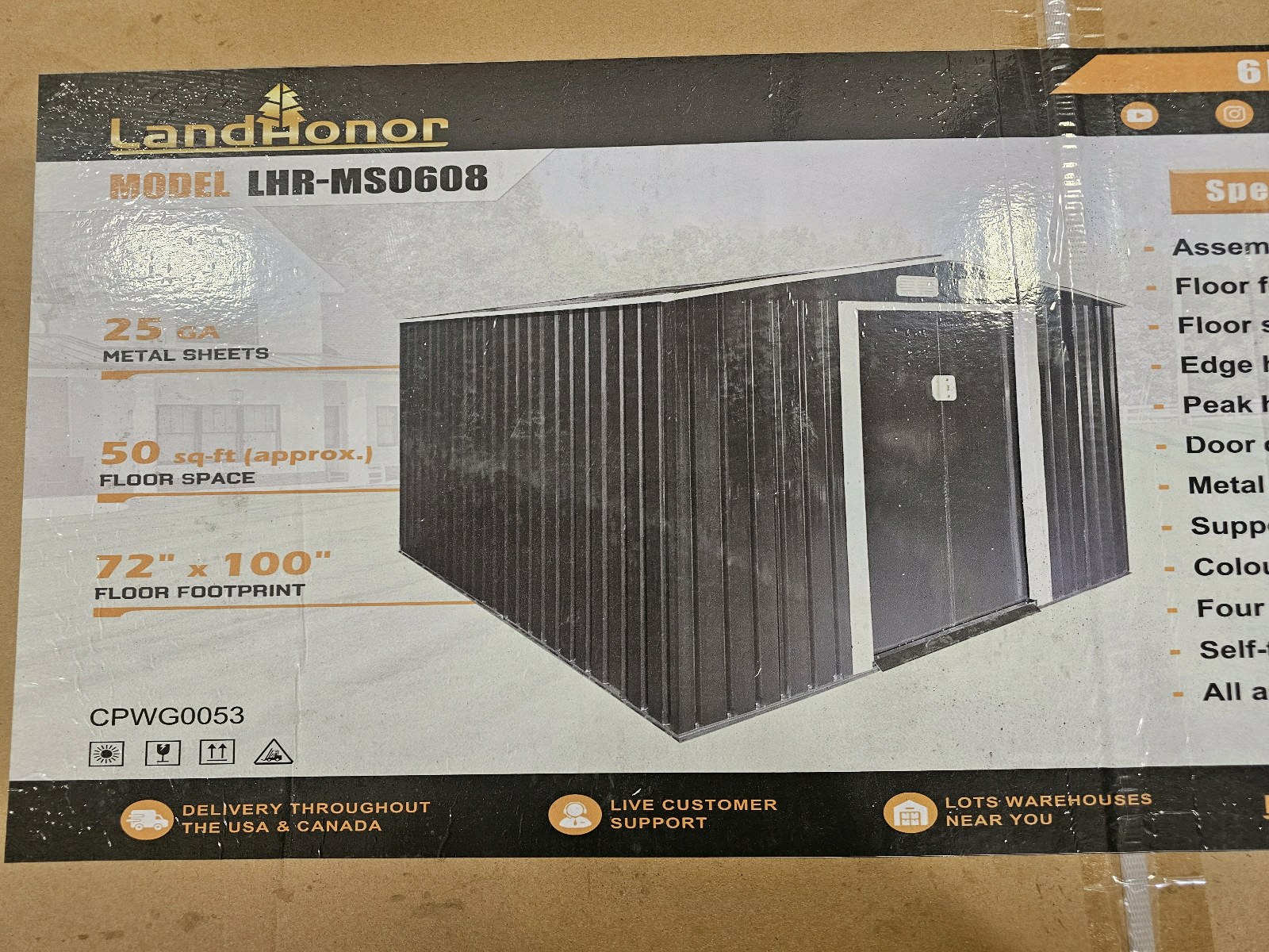 Unused 2026 LandHonor 6ft x 8ft Galvanized Apex Roof Metal Shed LHR-MS0608