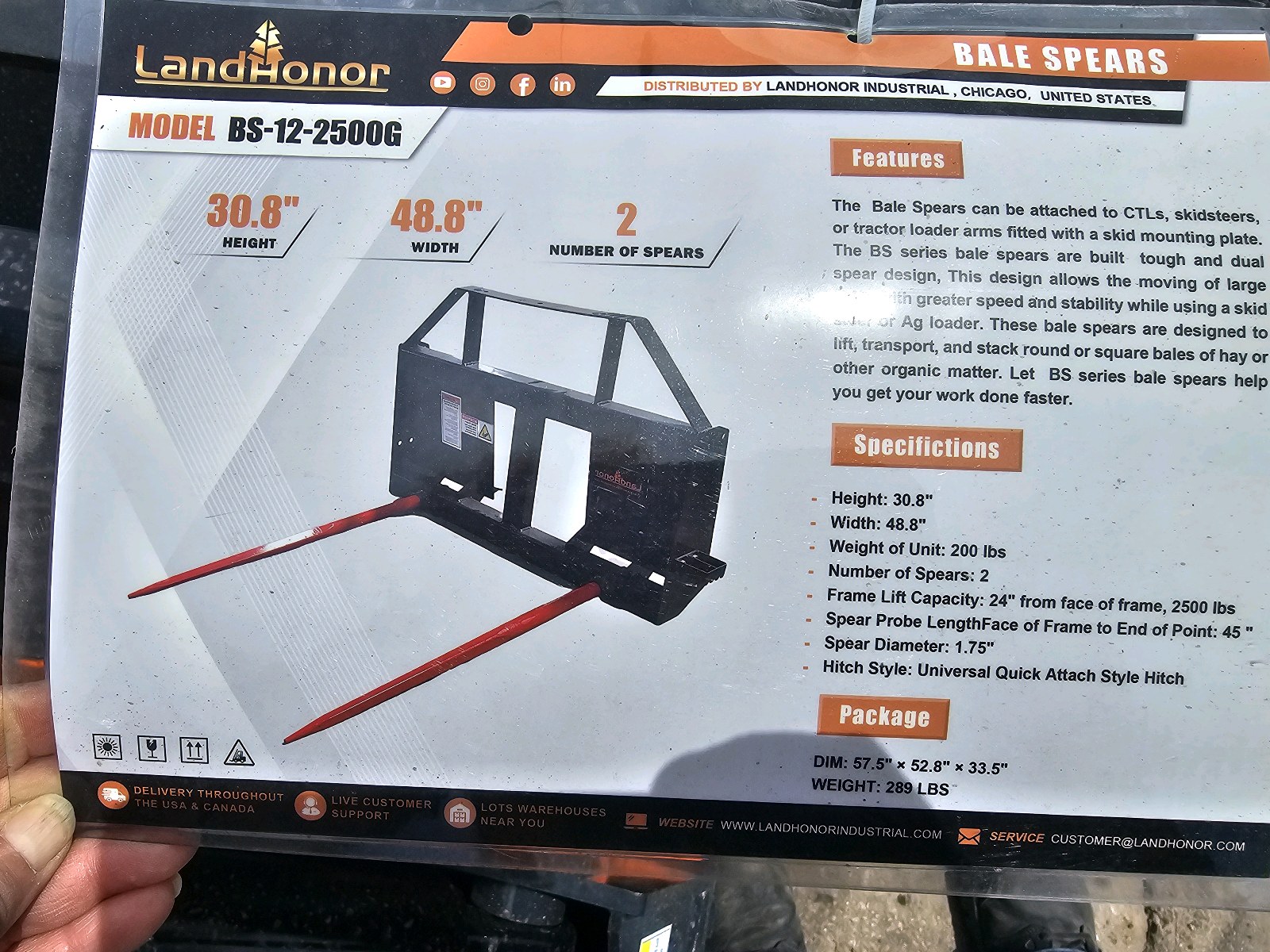 Unused 2026 LandHonor Skid Steer Bale Spear BS-12-2500G