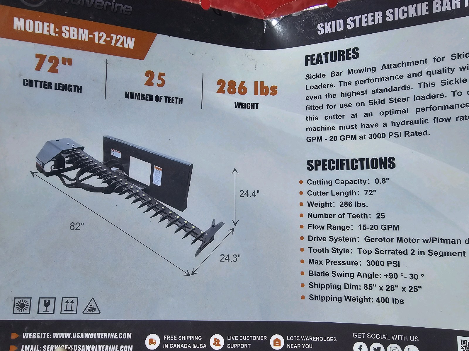 Unused 2026 WOLVERINE Skid Steer Sickle Bar Mower SBM-12-72W