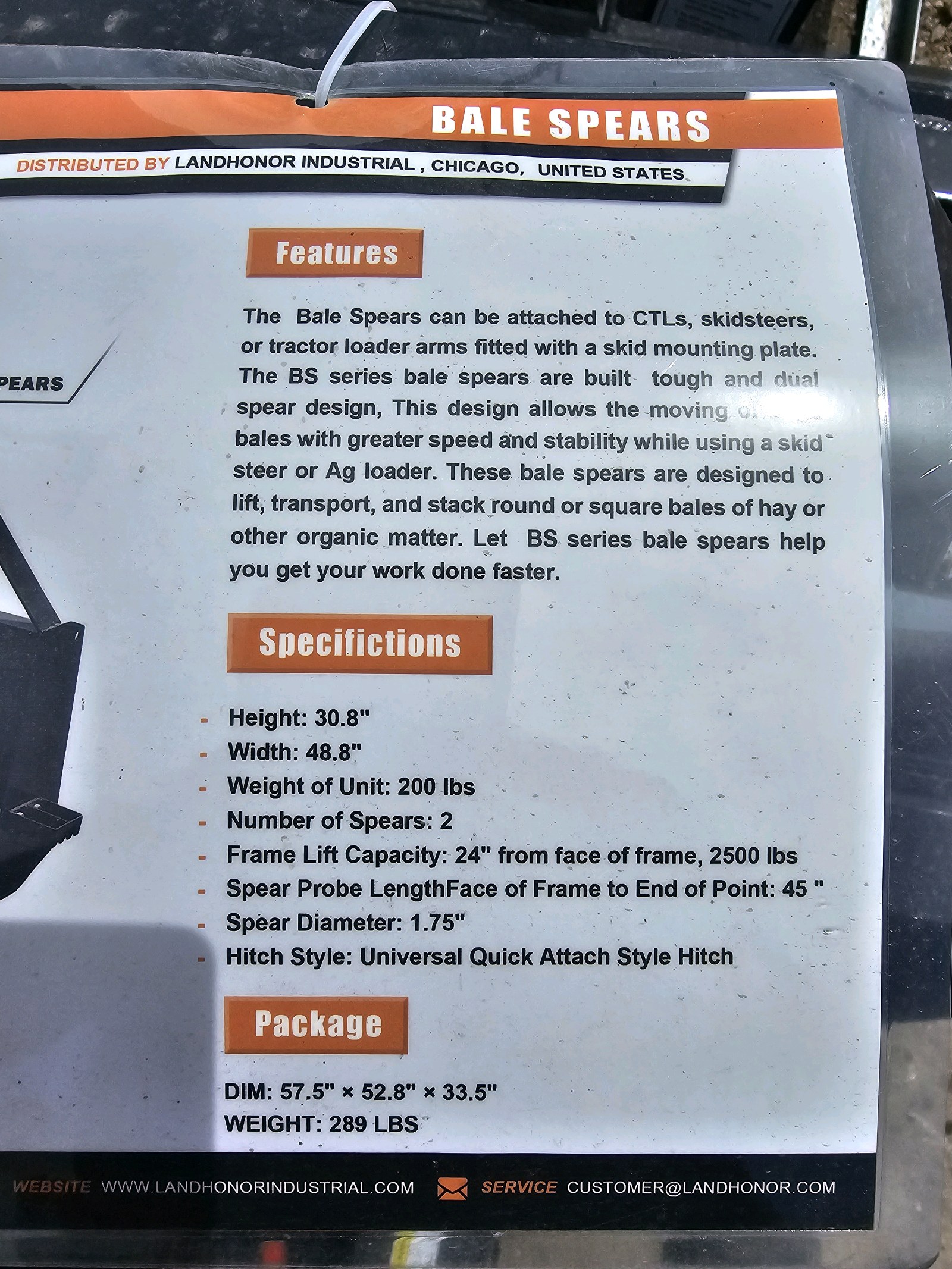 Unused 2026 LandHonor Skid Steer Bale Spear BS-12-2500G