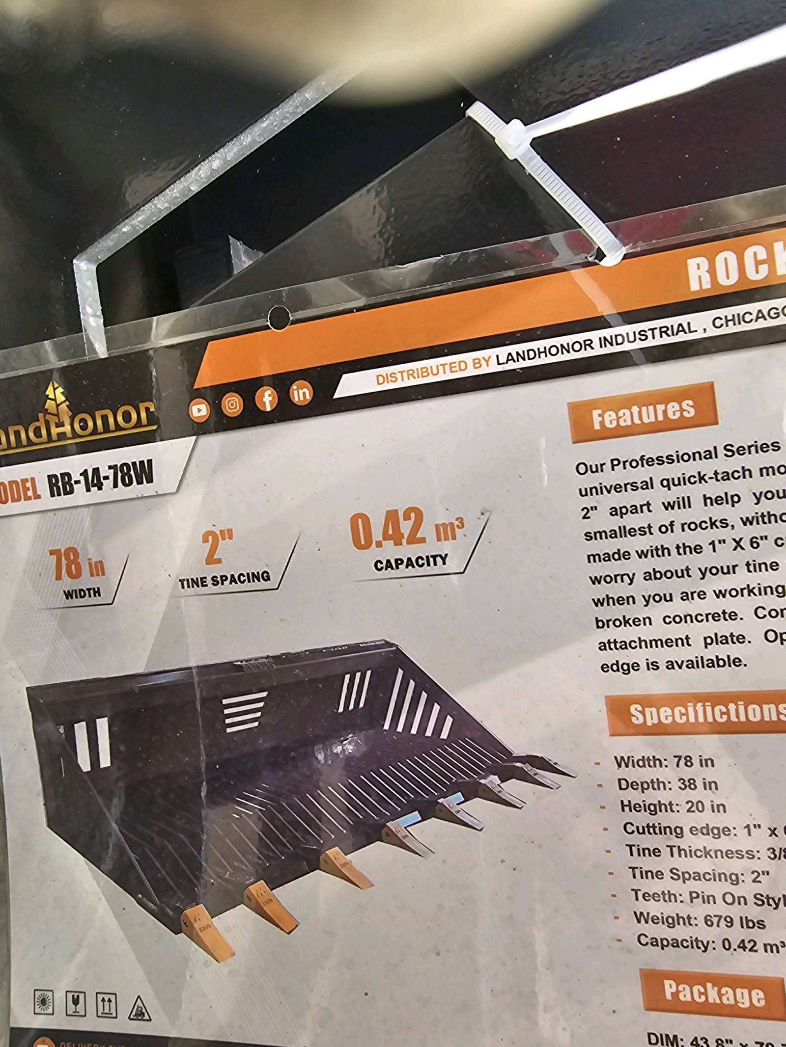 Unused 2026 LandHonor Skid Steer Rock Bucket RB-14-78W
