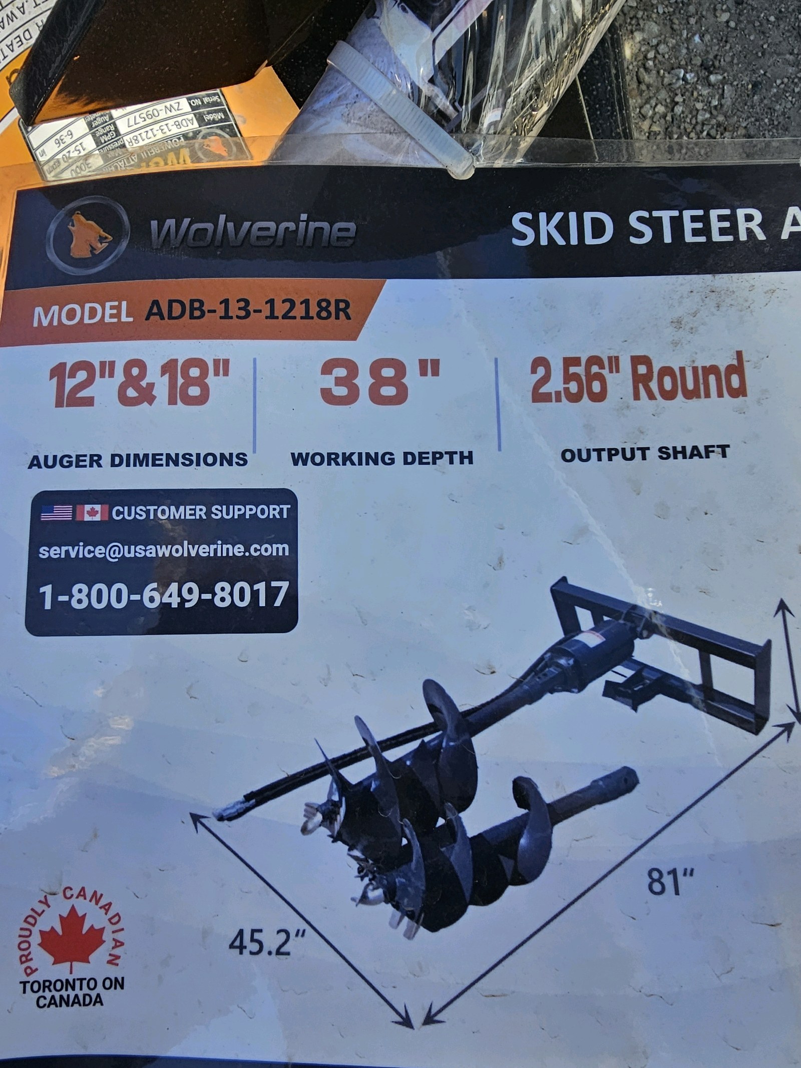 Unused 2026 WOLVERINE Auger Drive & Bit ADB-13-1218R
