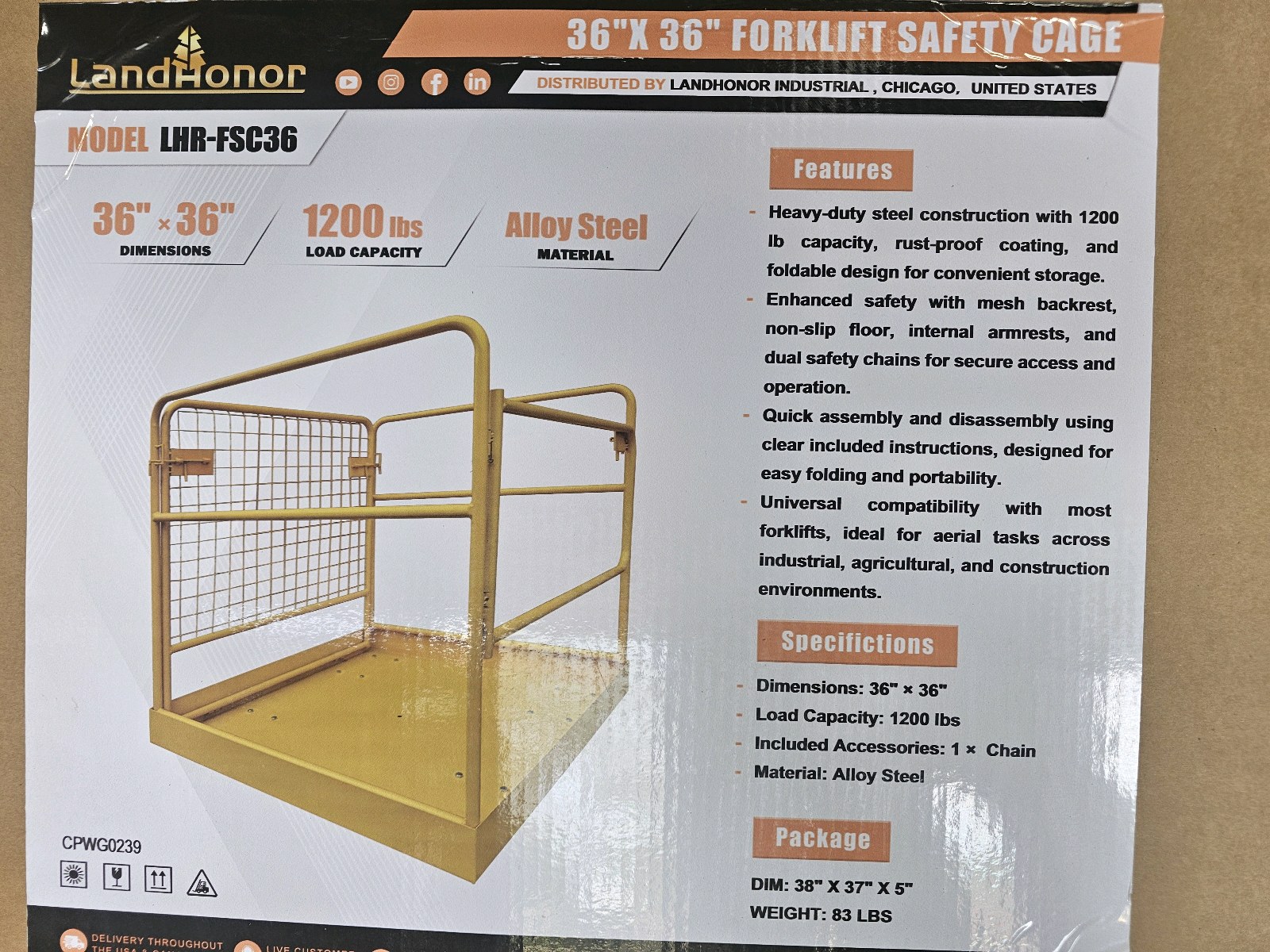 Unused 2026 LandHonor 36 X 36 Forklift Safety Cage LHR-FSC36