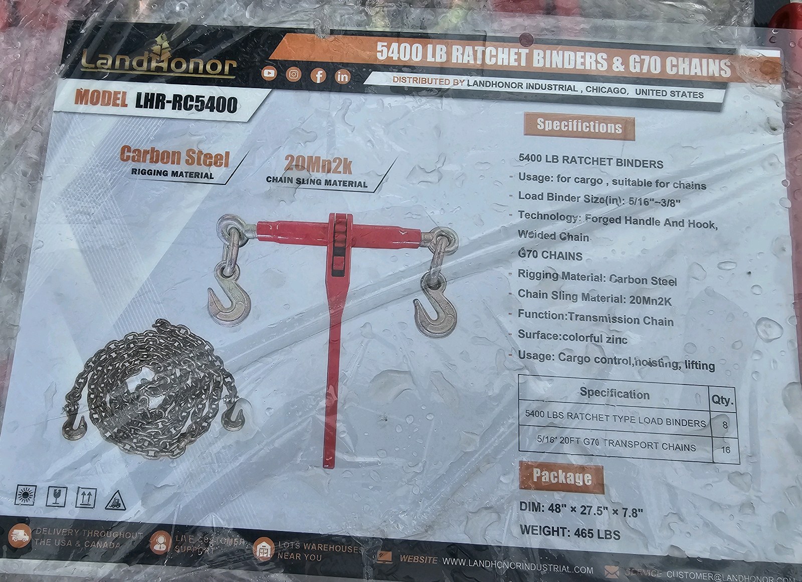 Unused 2026 LandHonor 5400 LB Ratchet Binders & 516 G70 Chains LHR-RC5400
