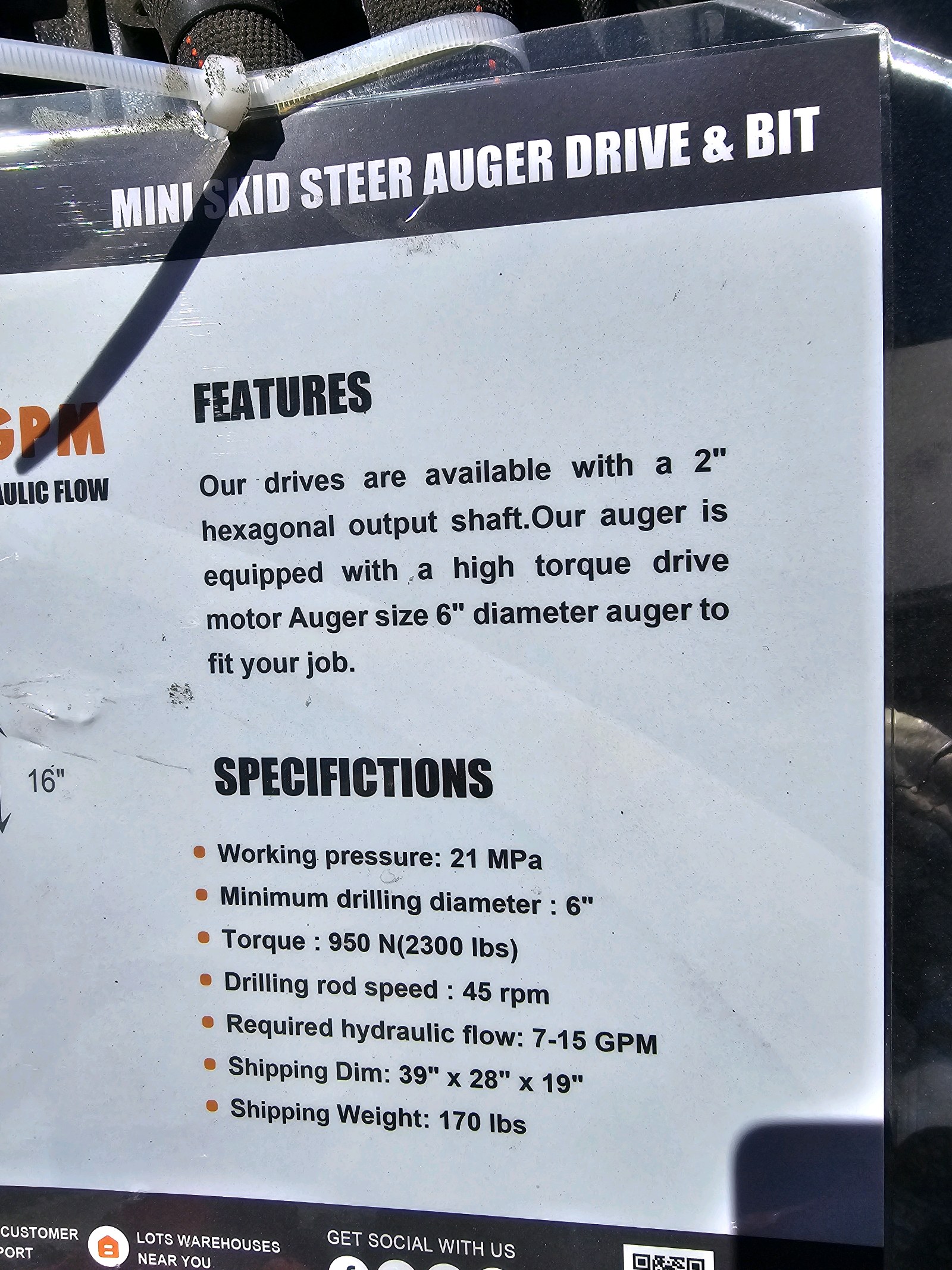 Unused 2026 WOLVERINE Mini Auger Drive & Bit MAD-12-12D
