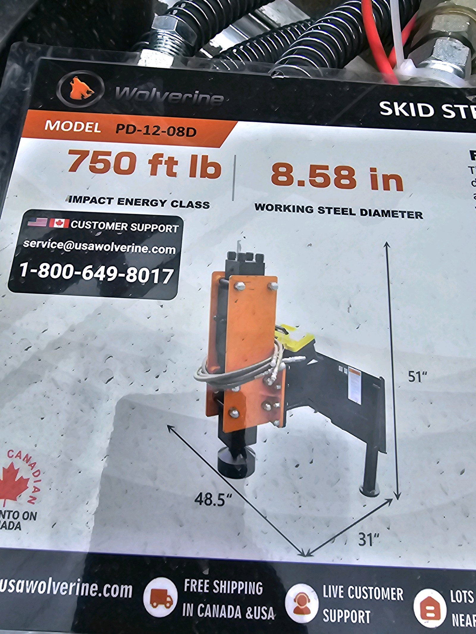 Unused 2026 WOLVERINE Skid Steer Post Driver PD-12-08D