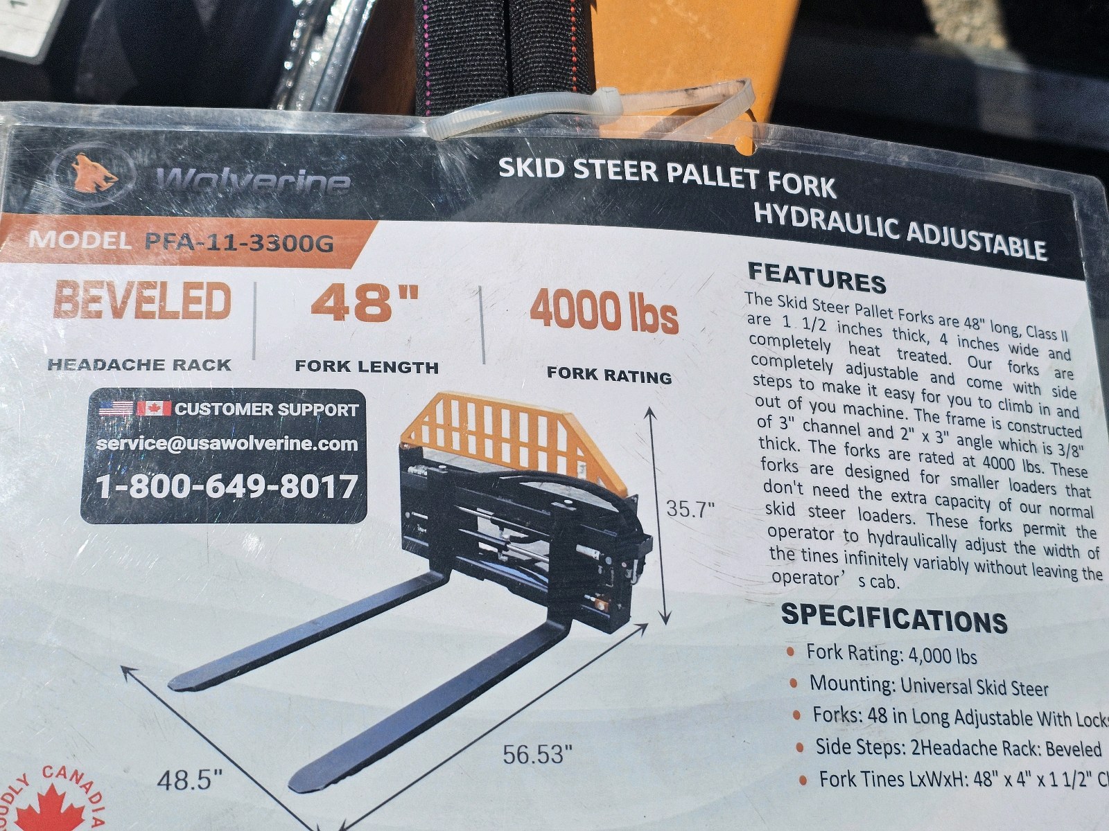 Unused 2026 WOLVERINE Pallet Fork Hydraulic Adjustable PFA-11-3300G