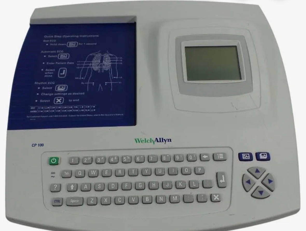 Welch Allyn CP 100 12-Lead Resting Electrocardiograph Machine, EKGECG Machine, With User Manuals, Cords, Wires and Electrical Power Unit, Comes With Metal BaseStand With Wheeles for Easy Mobility